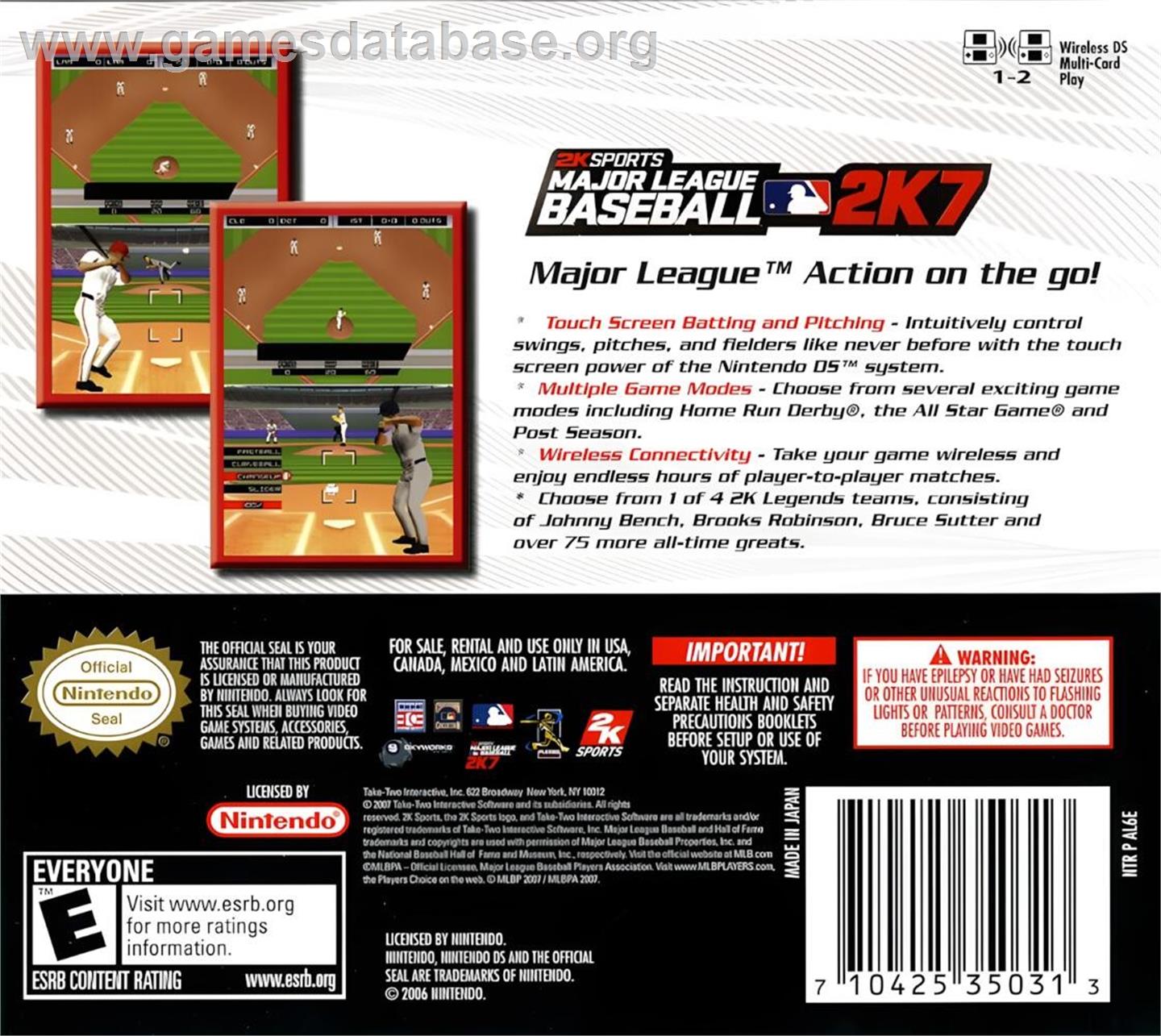 Major League Baseball 2k7 - Nintendo DS - Artwork - Box Back