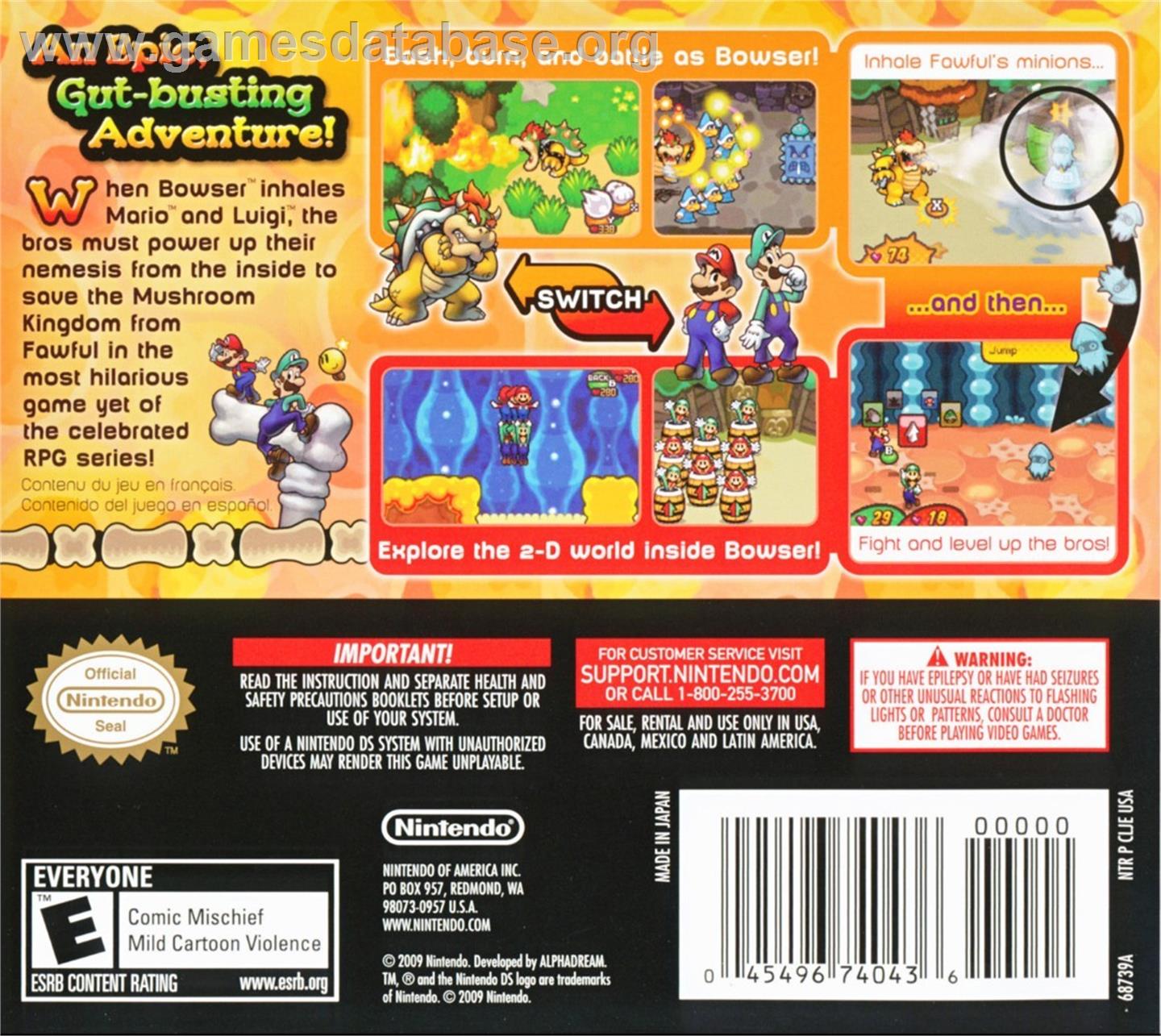 Mario and Luigi - Bowser's Inside Story - Nintendo DS - Artwork - Box Back
