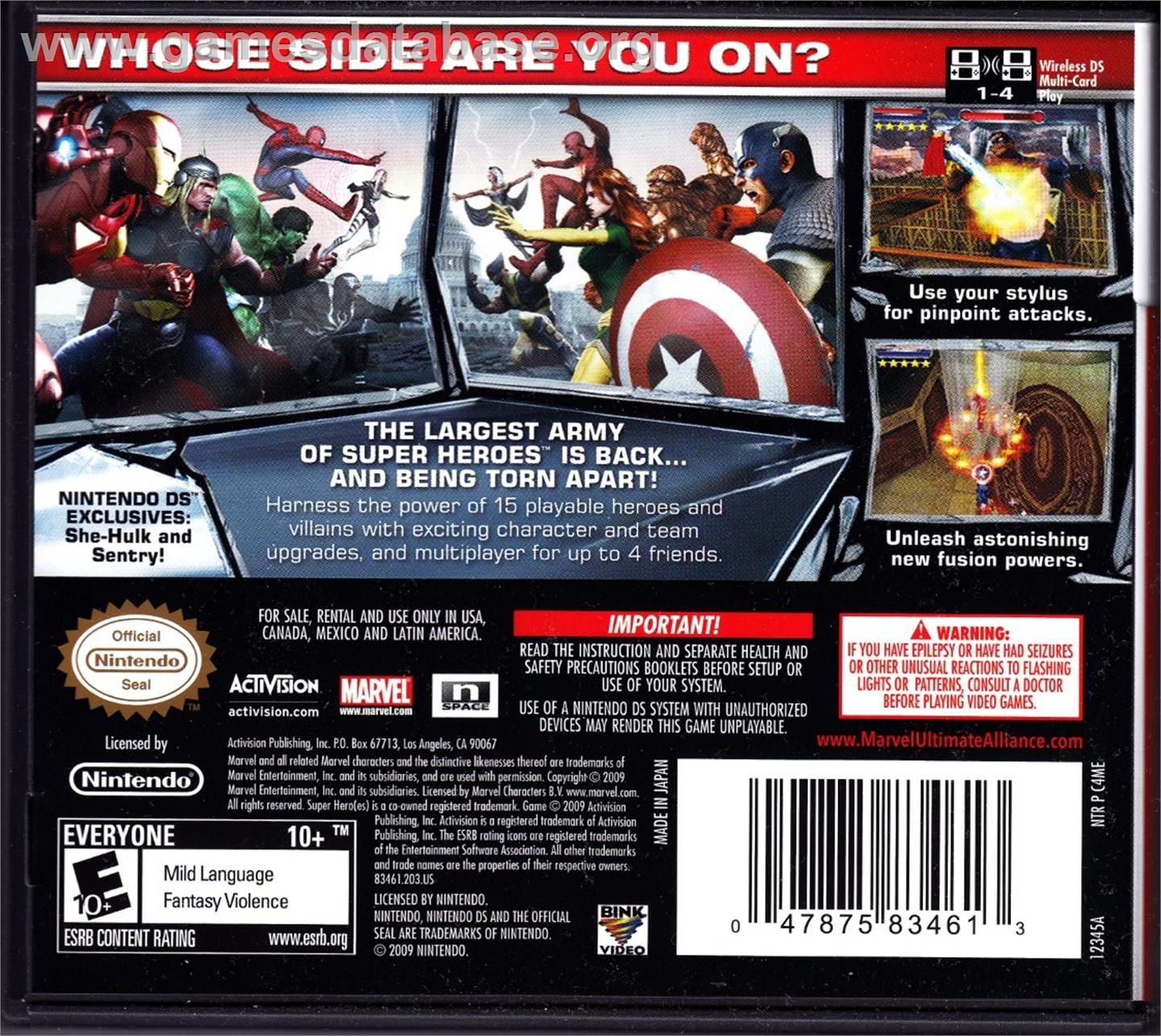 Marvel Ultimate Alliance 2 - Nintendo DS - Artwork - Box Back