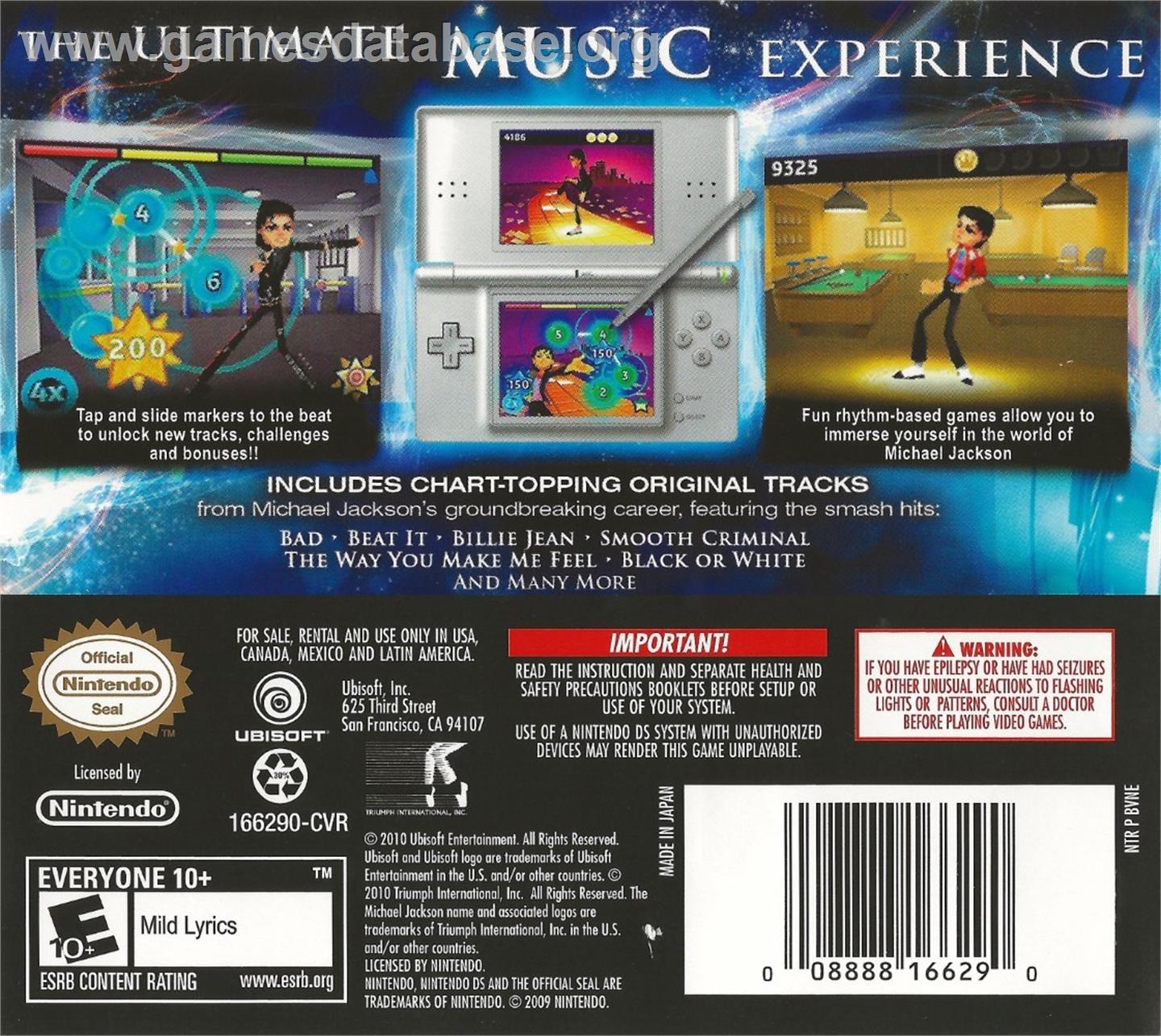 Michael Jackson - The Experience - Nintendo DS - Artwork - Box Back
