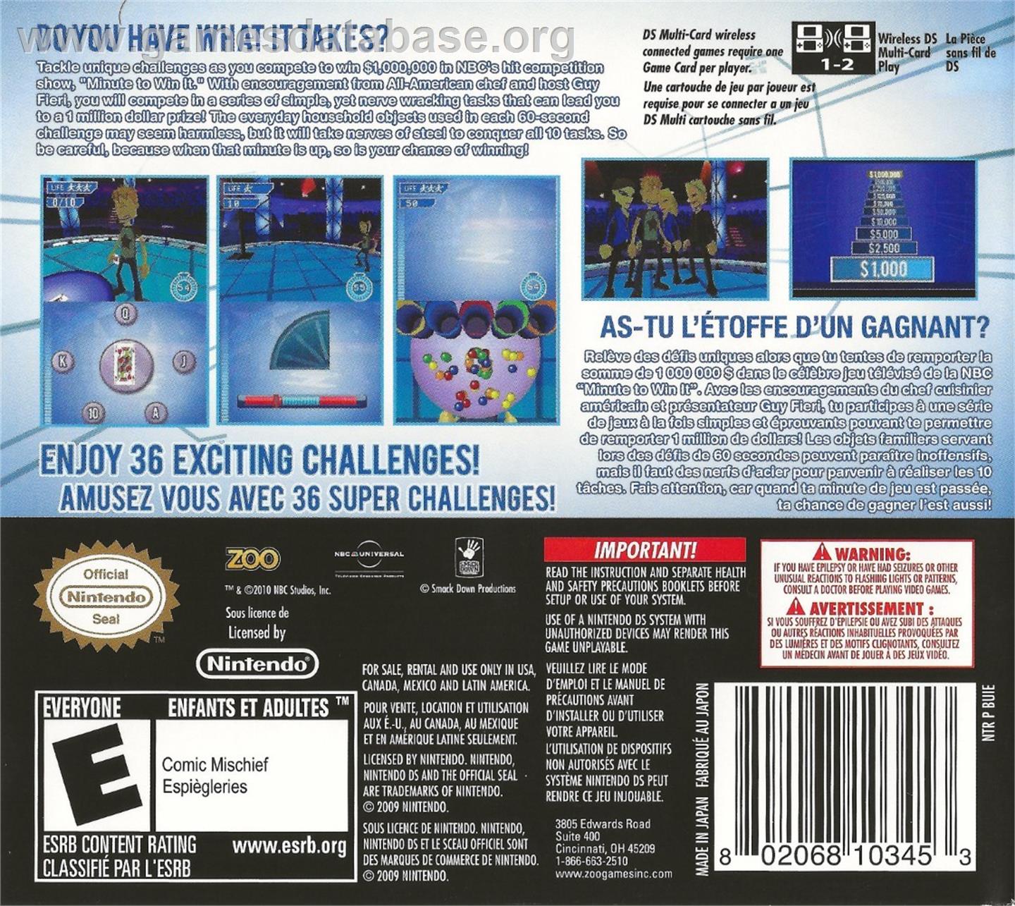 Minute To Win It - Nintendo DS - Artwork - Box Back