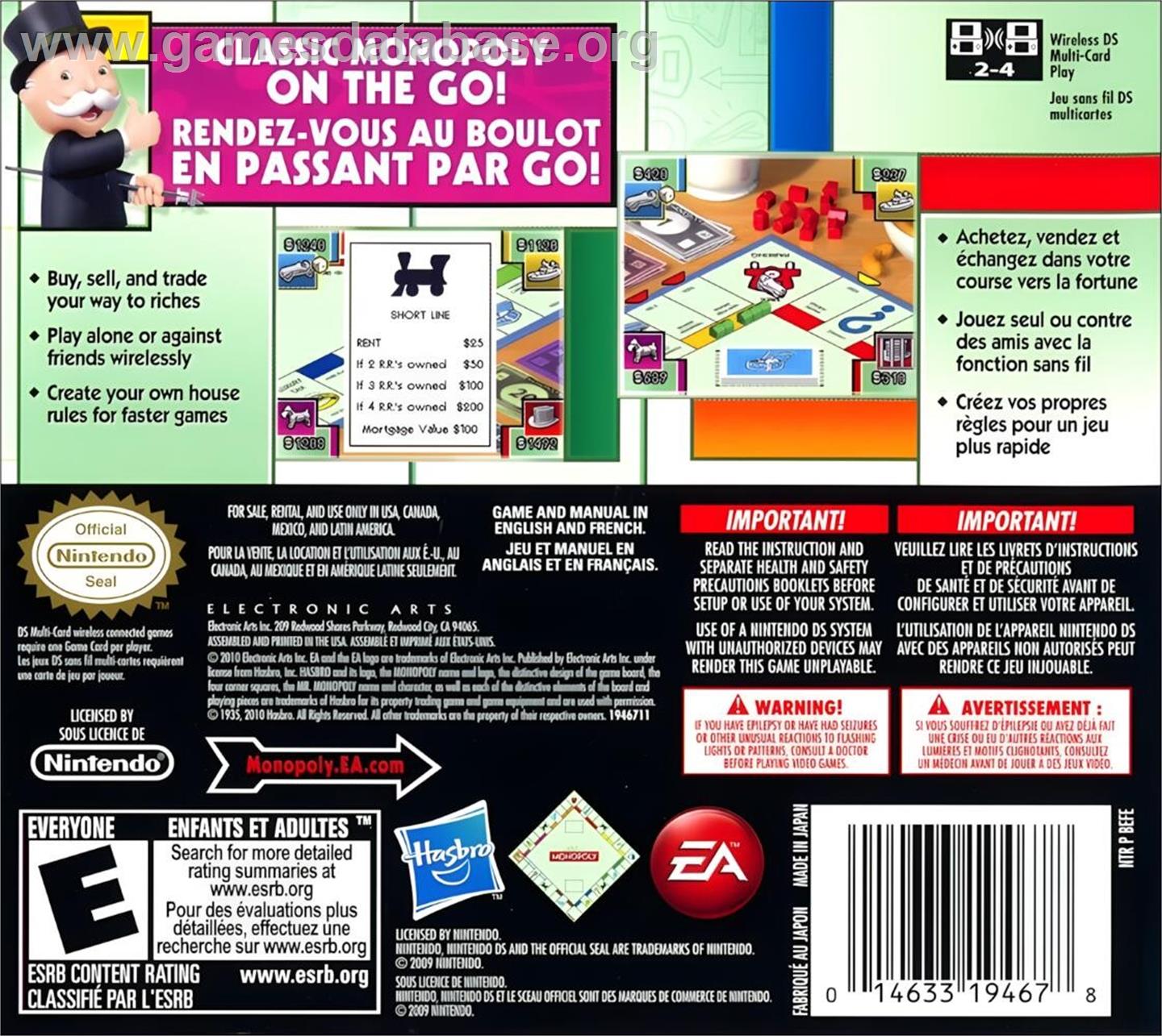 Monopoly - Nintendo DS - Artwork - Box Back