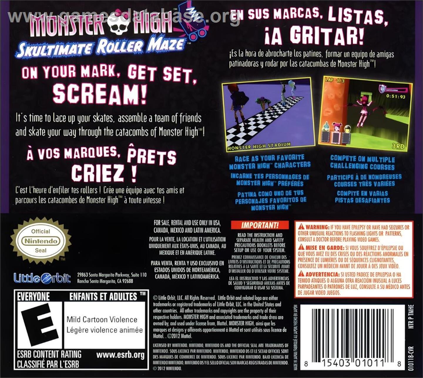 Monster High - Skultimate Roller Maze - Nintendo DS - Artwork - Box Back