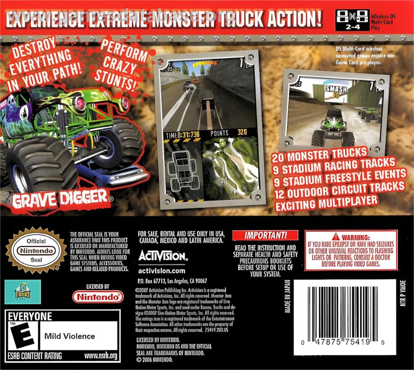 Monster Jam - Nintendo DS - Artwork - Box Back