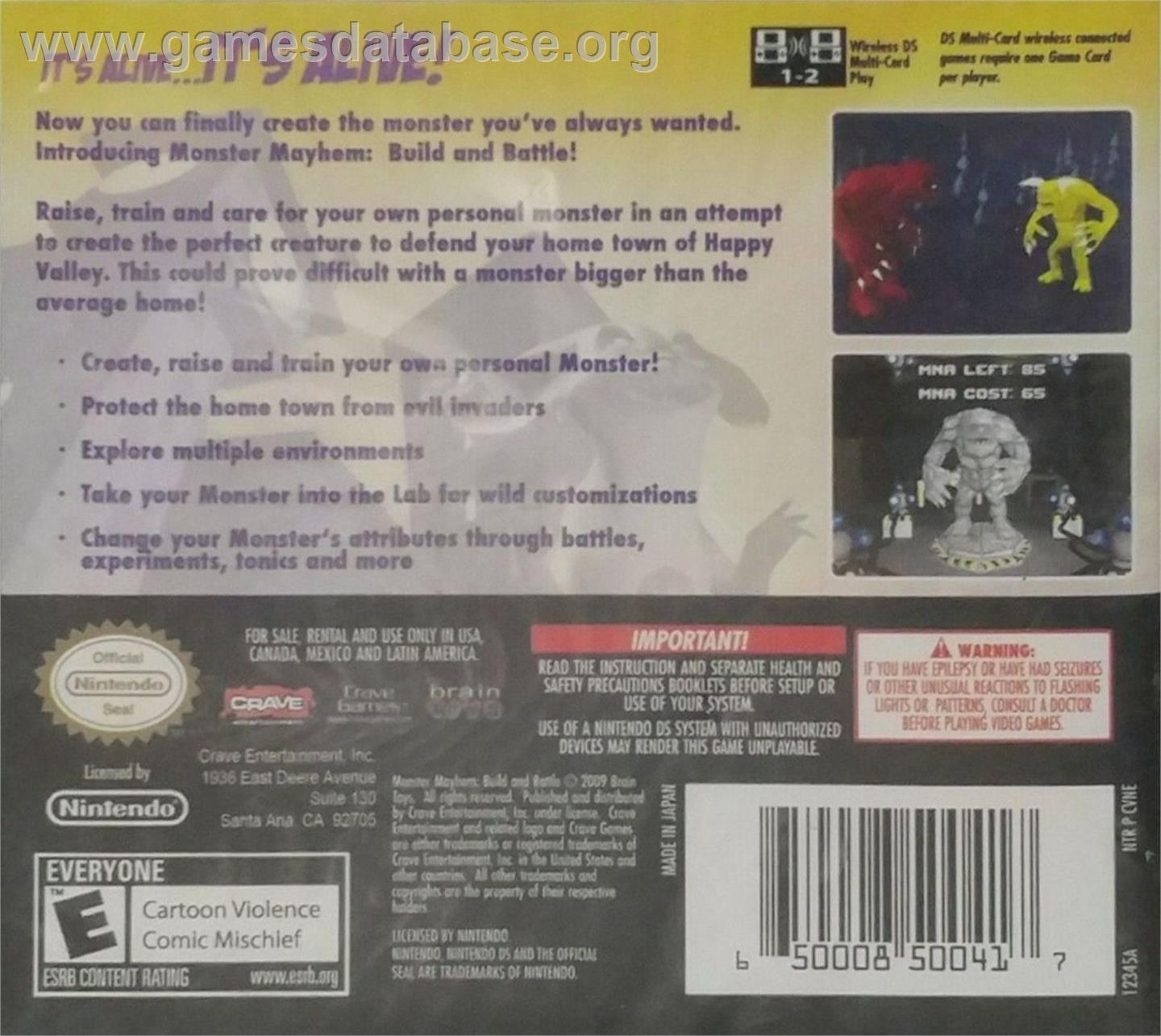 Monster Mayhem - Build And Battle - Nintendo DS - Artwork - Box Back