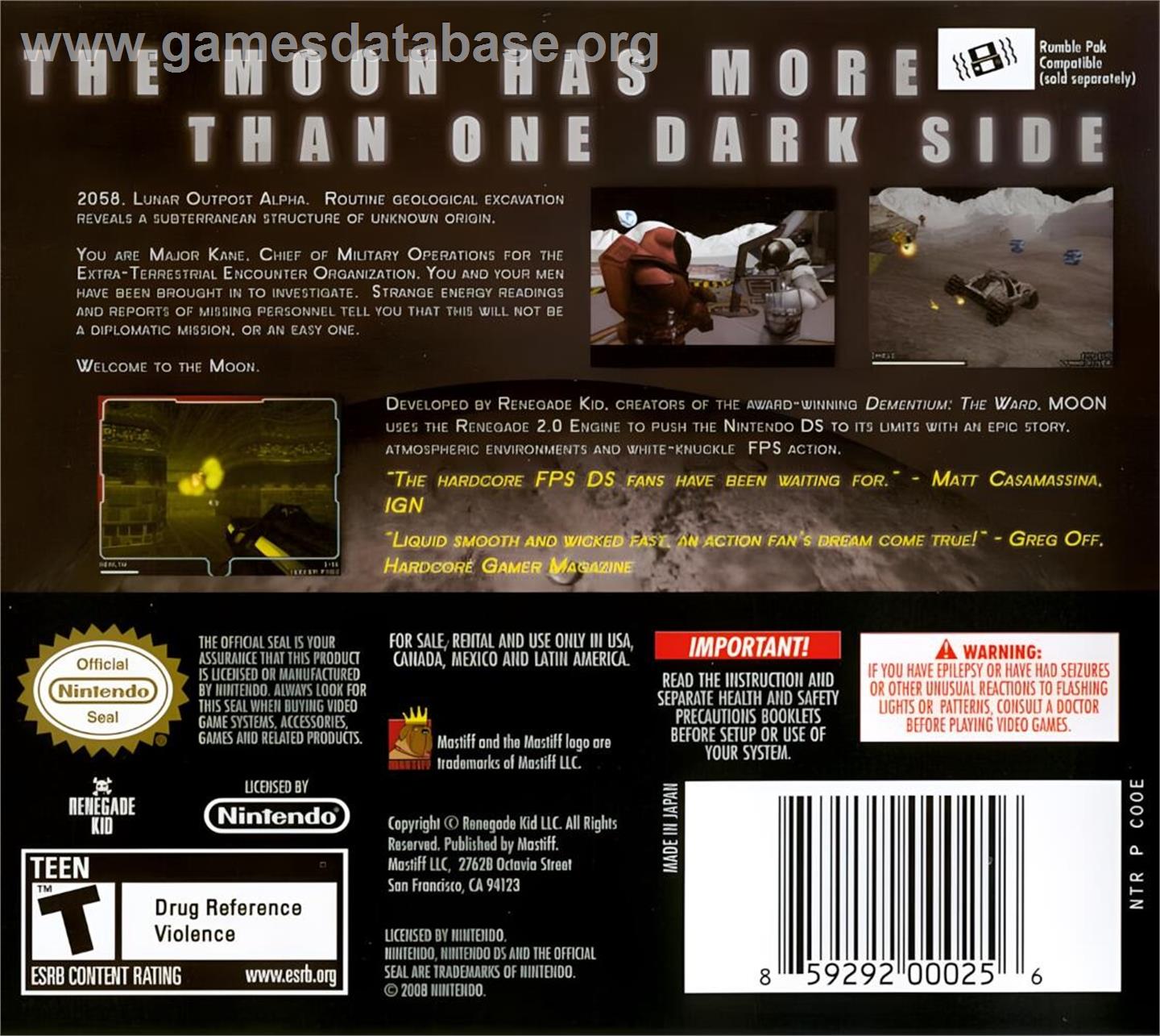 Moon - Nintendo DS - Artwork - Box Back