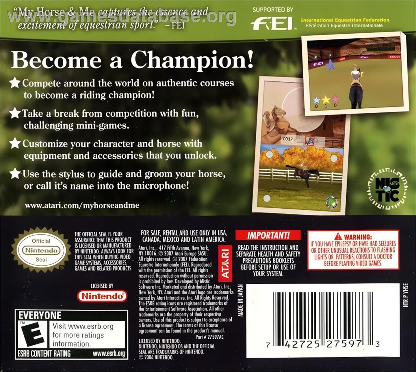 My Horse And Me - Nintendo DS - Artwork - Box Back