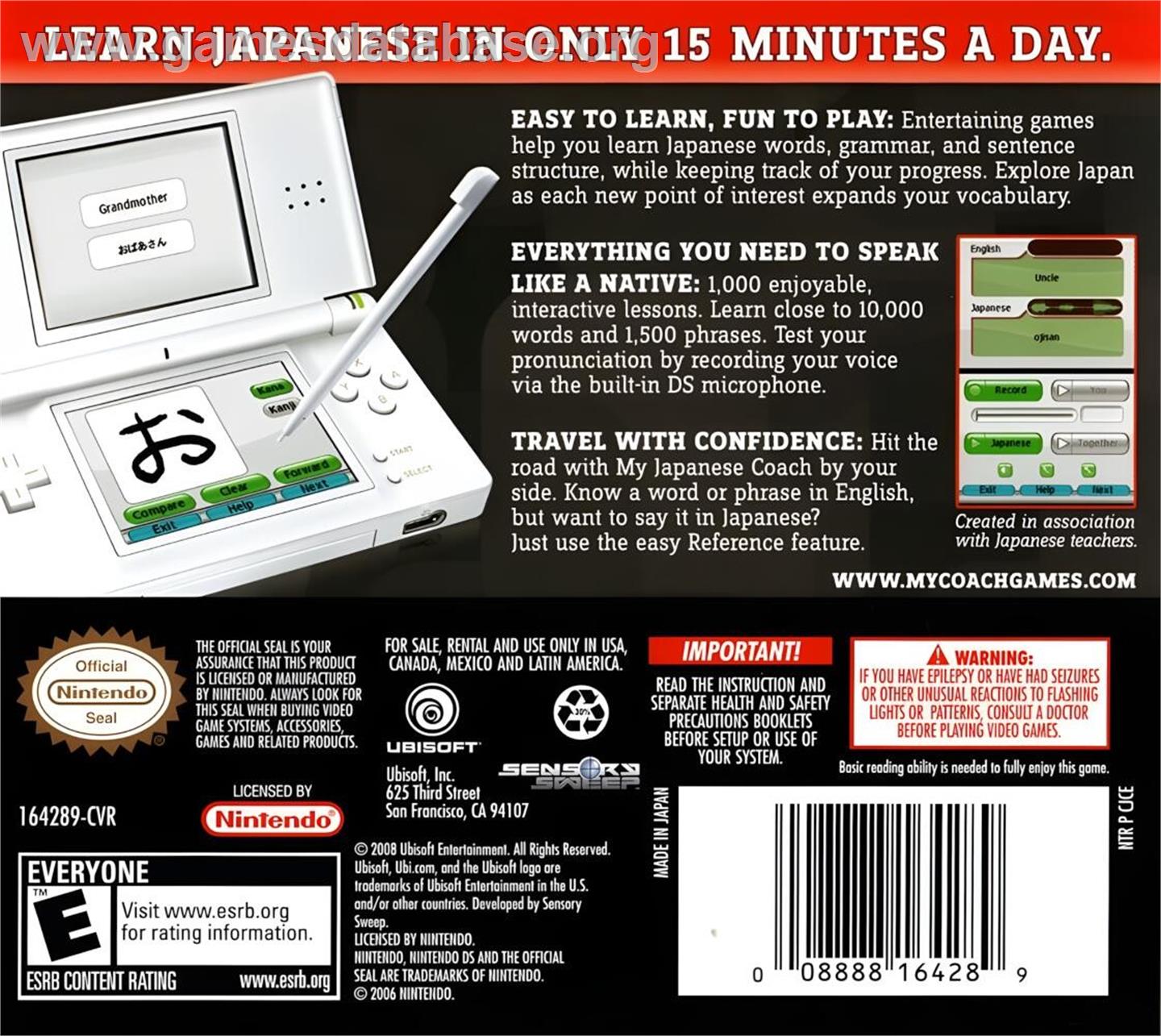 My Japanese Coach - Learn A New Language - Nintendo DS - Artwork - Box Back
