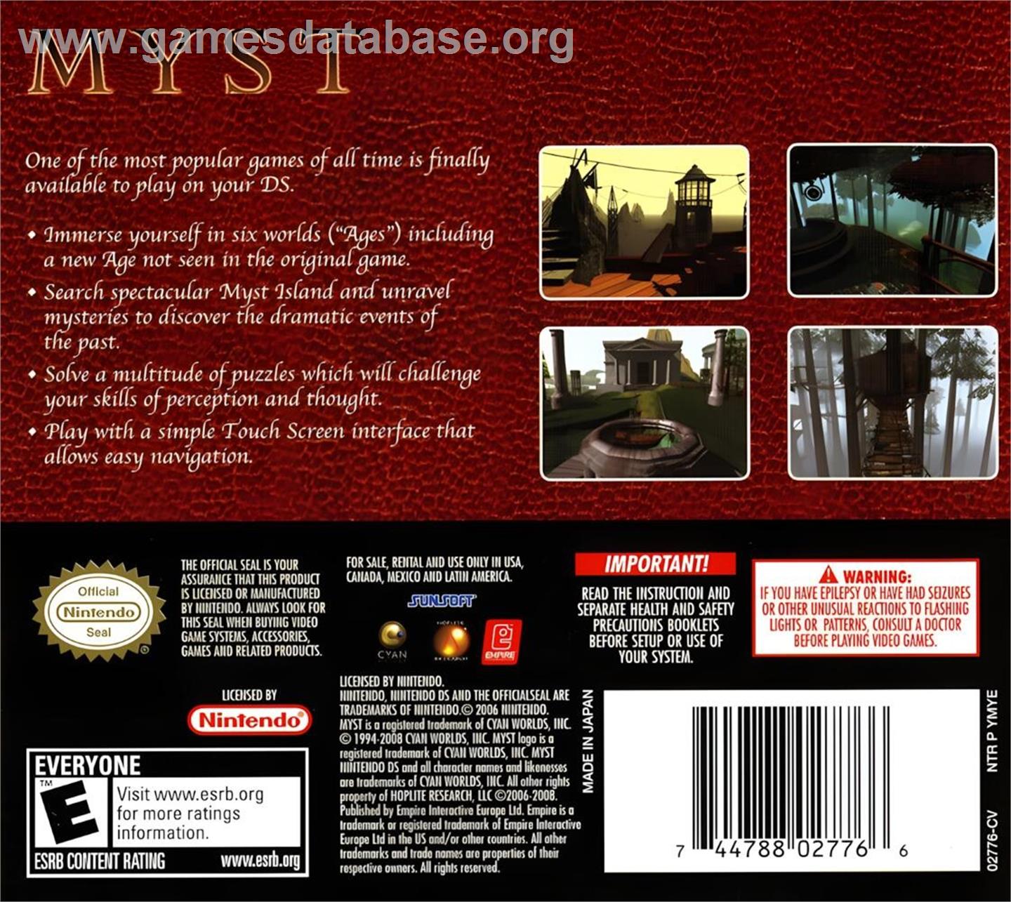 Myst - Nintendo DS - Artwork - Box Back