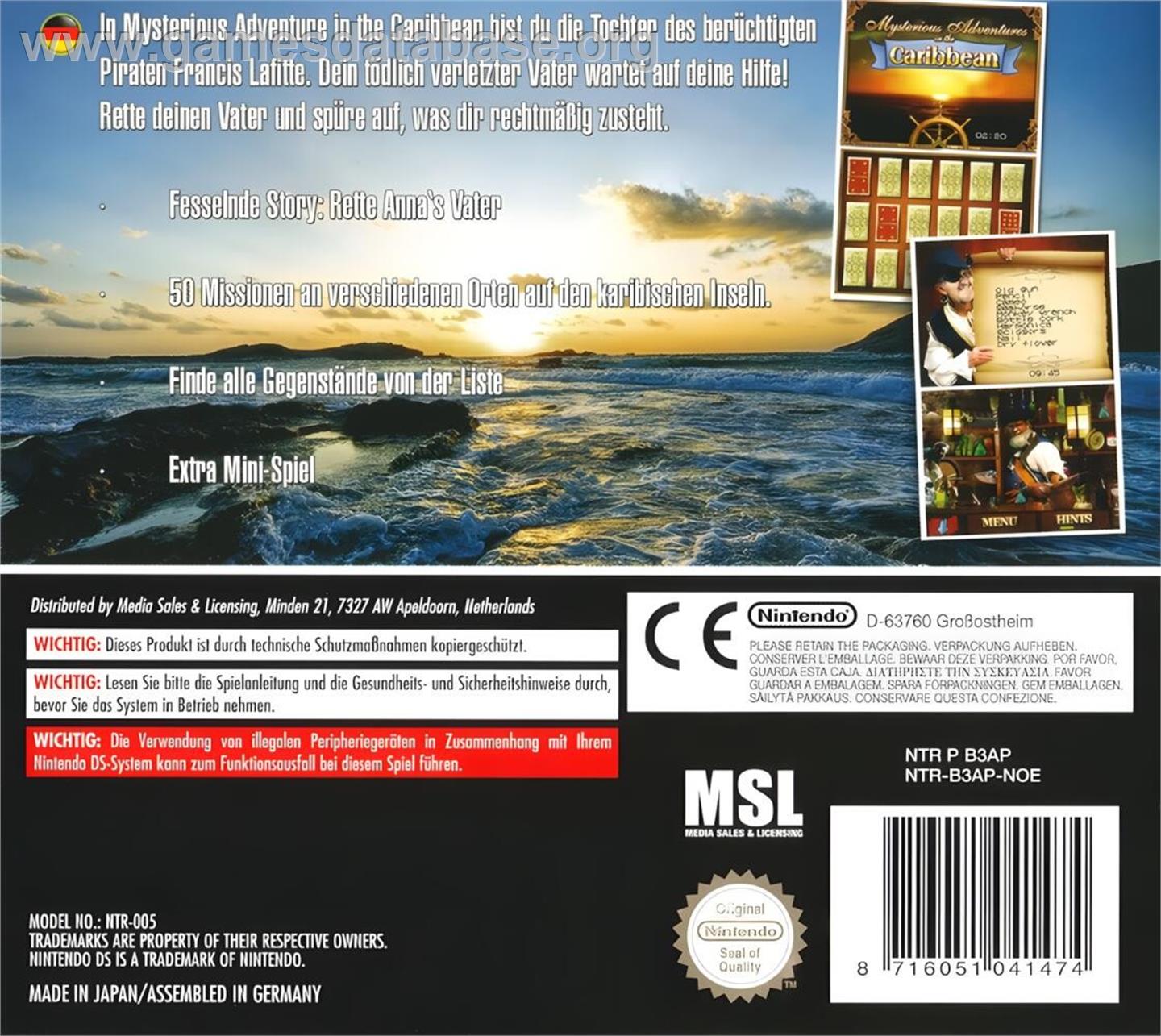 Mysterious Adventures In The Caribbean - Nintendo DS - Artwork - Box Back