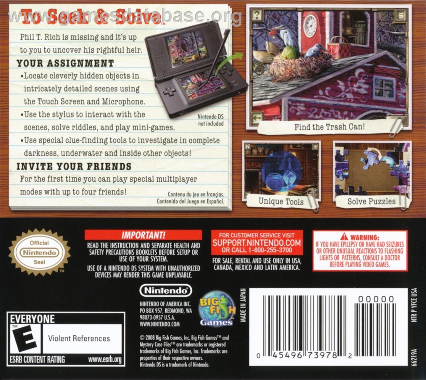 Mystery Case Files - Millionheir - Nintendo DS - Artwork - Box Back