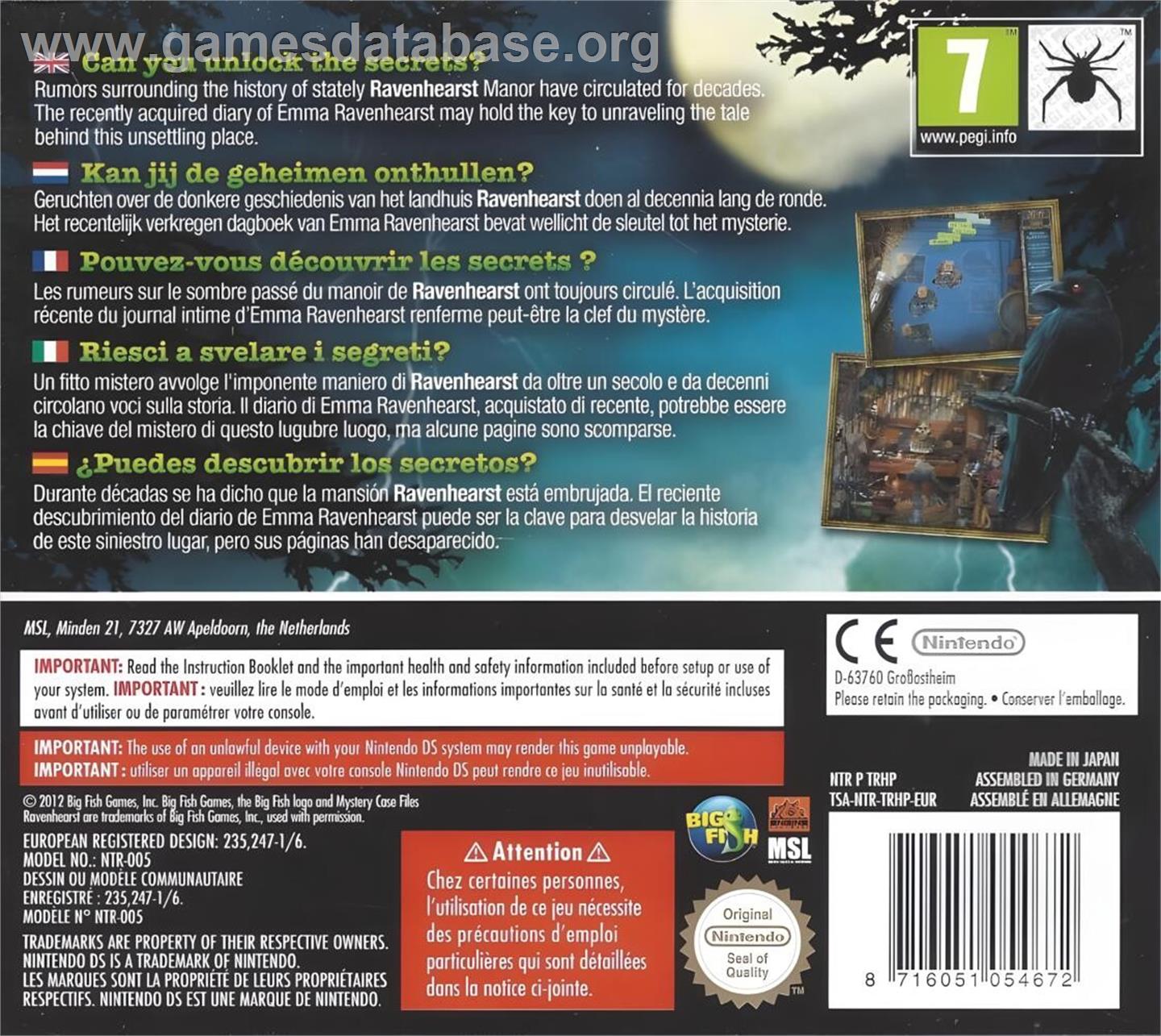Mystery Case Files - Ravenhearst - Nintendo DS - Artwork - Box Back