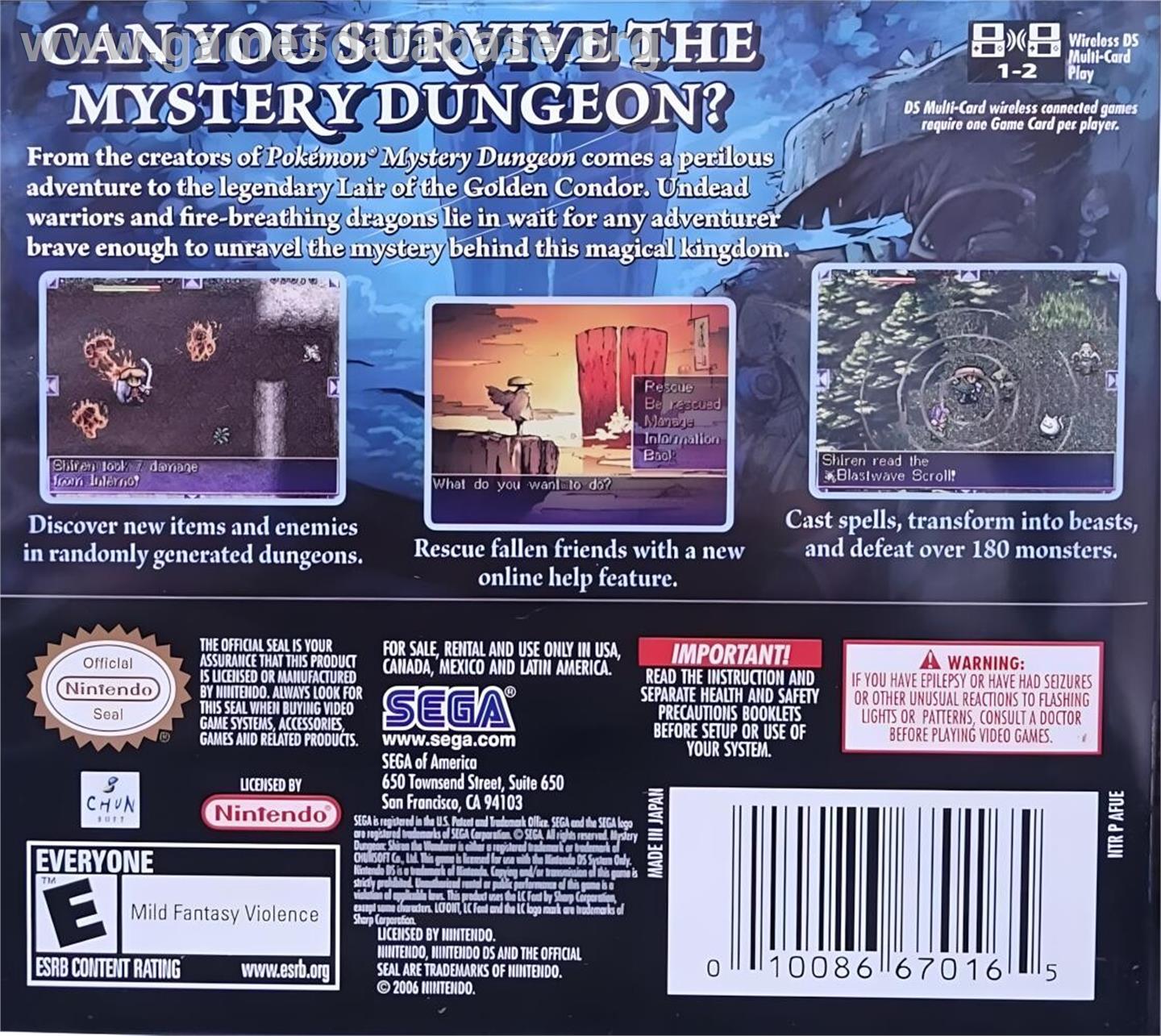 Mystery Dungeon - Shiren The Wanderer - Nintendo DS - Artwork - Box Back