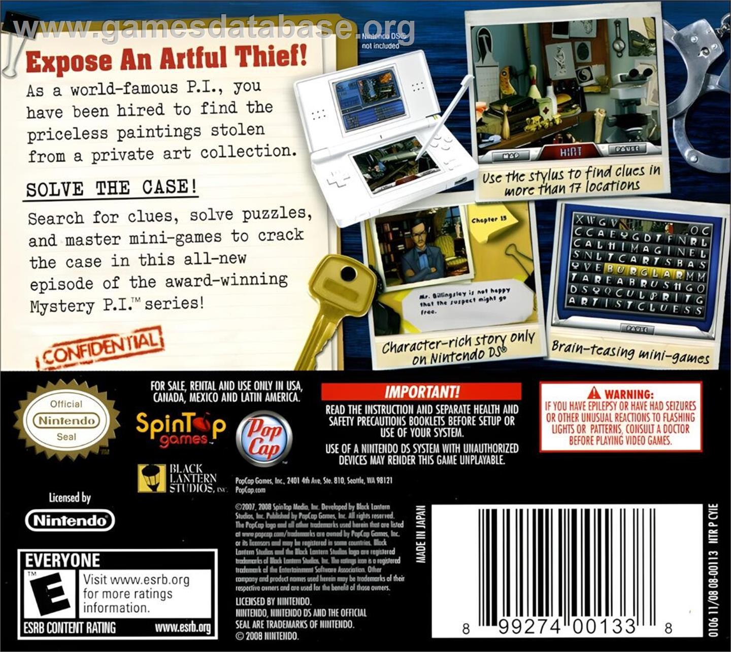 Mystery P.i. - Portrait Of A Thief - Nintendo DS - Artwork - Box Back