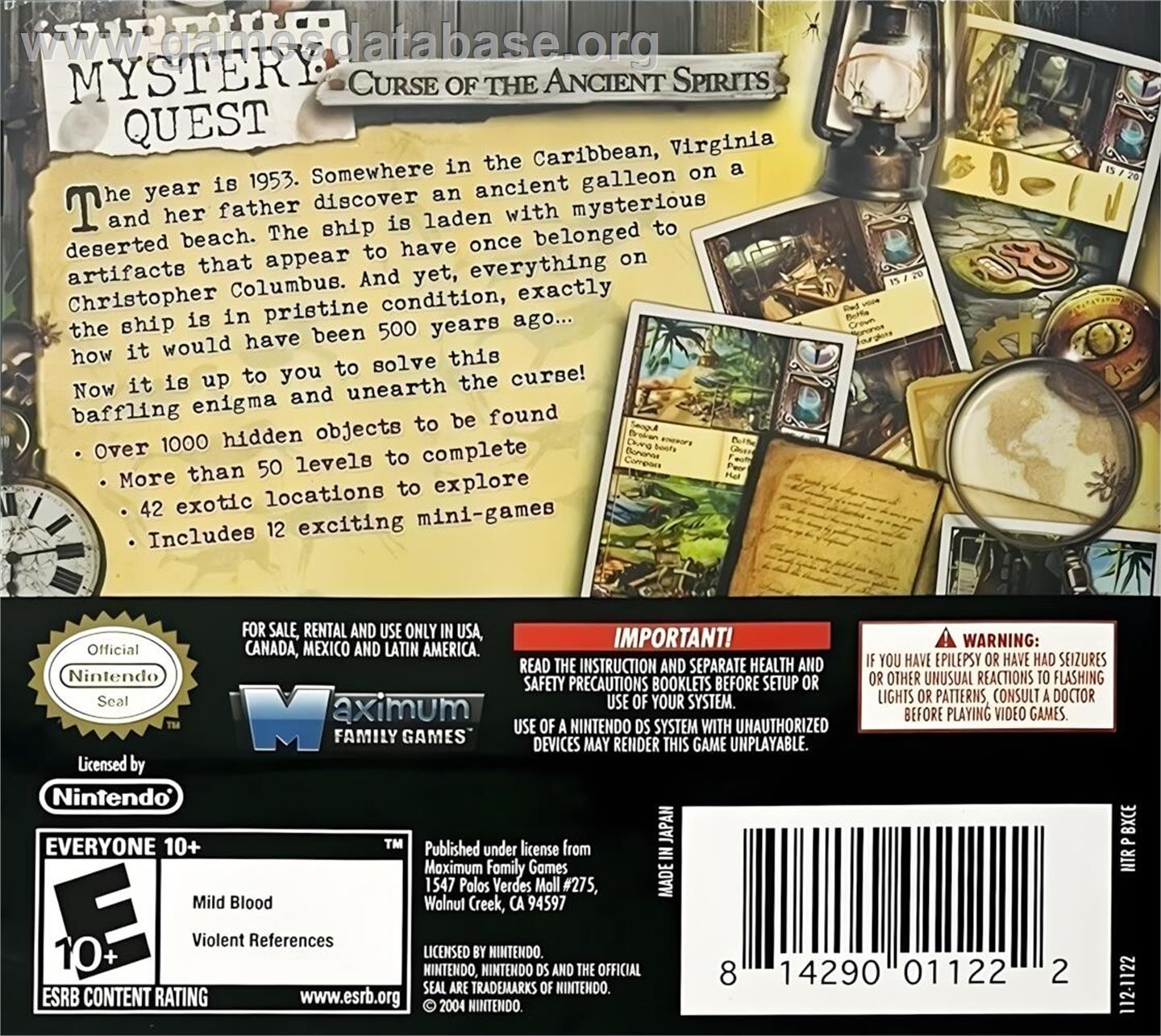 Mystery Stories - Curse Of The Ancient Spirits - Nintendo DS - Artwork - Box Back