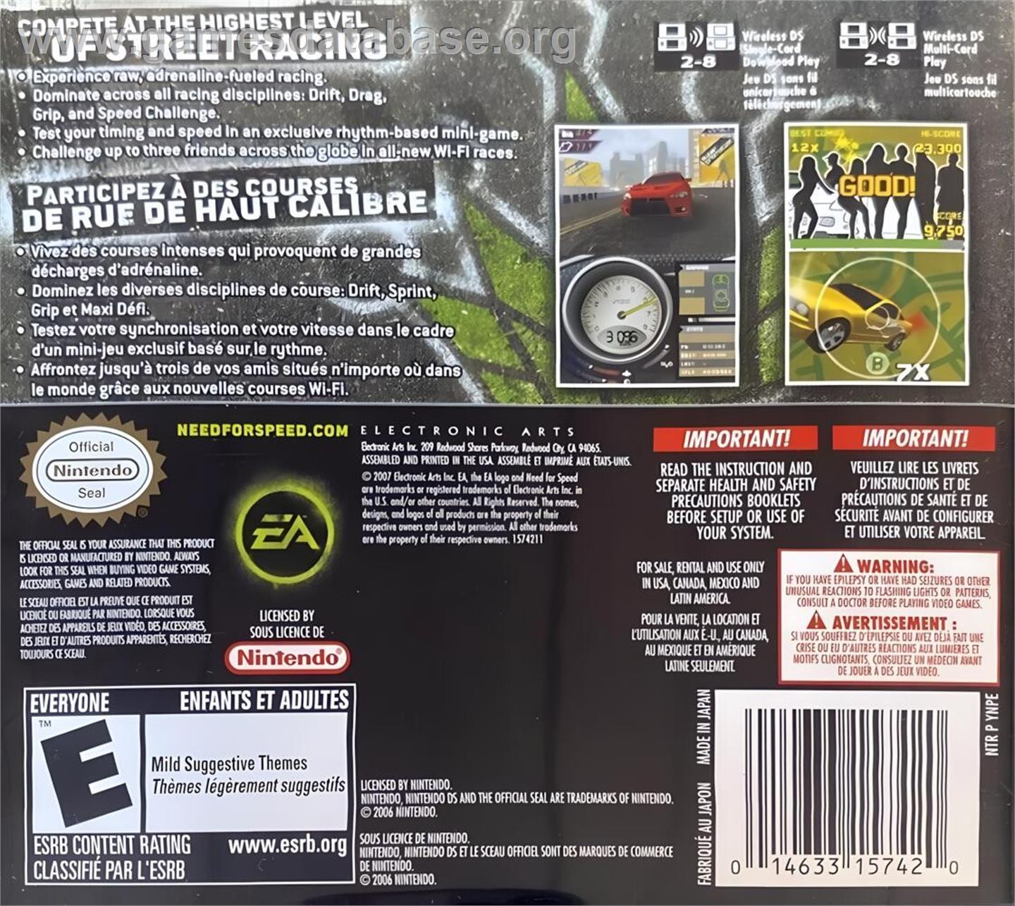 Need For Speed Prostreet - Nintendo DS - Artwork - Box Back