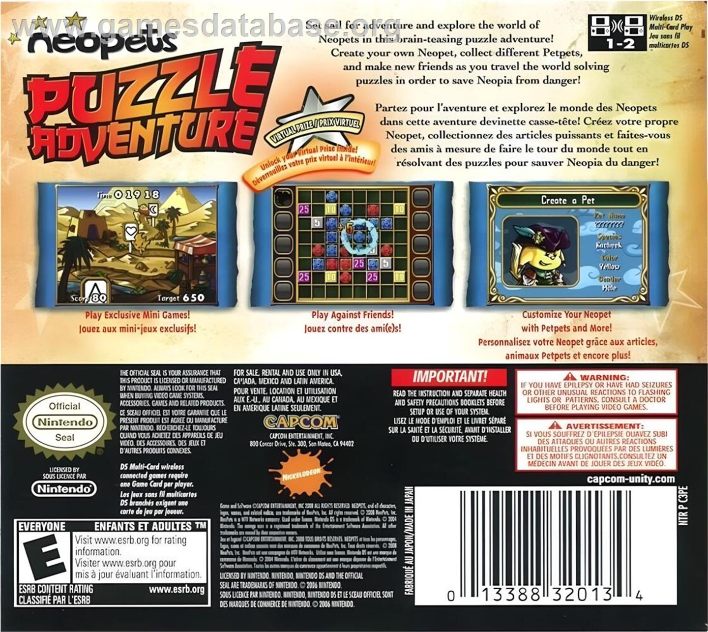 Neopets Puzzle Adventure - Nintendo DS - Artwork - Box Back