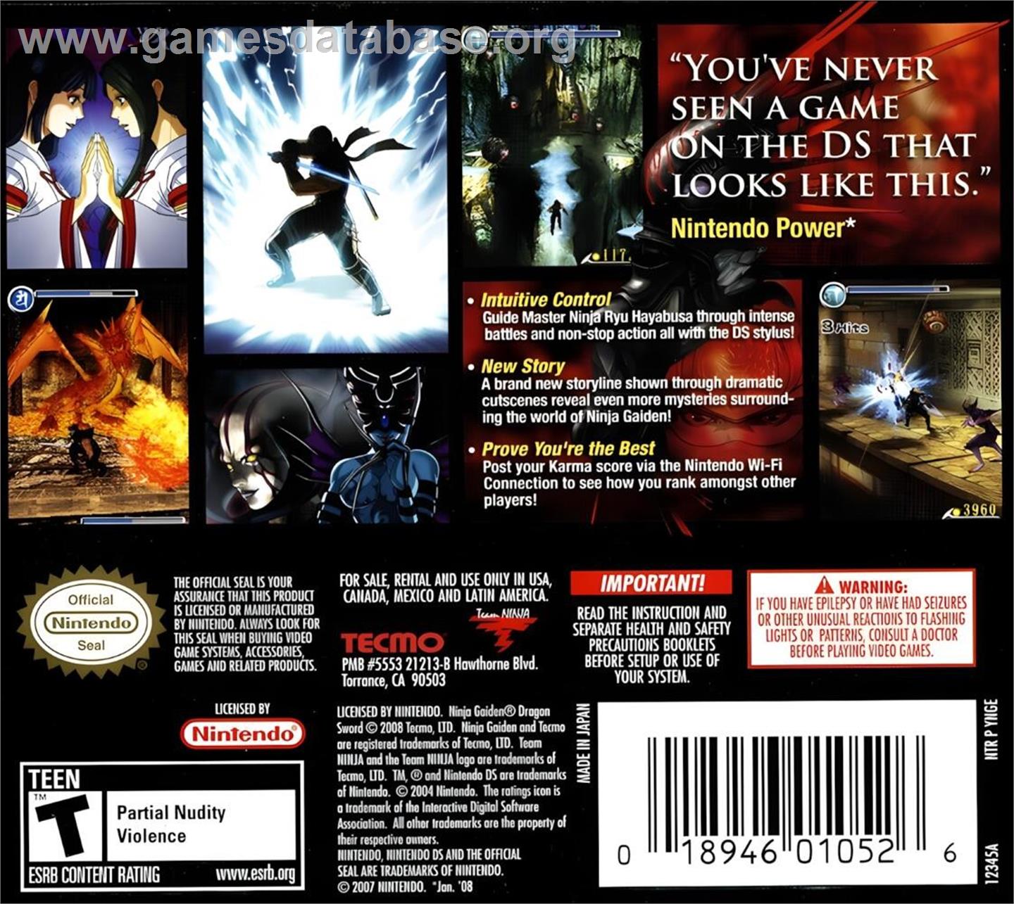 Ninja Gaiden Dragon Sword - Nintendo DS - Artwork - Box Back