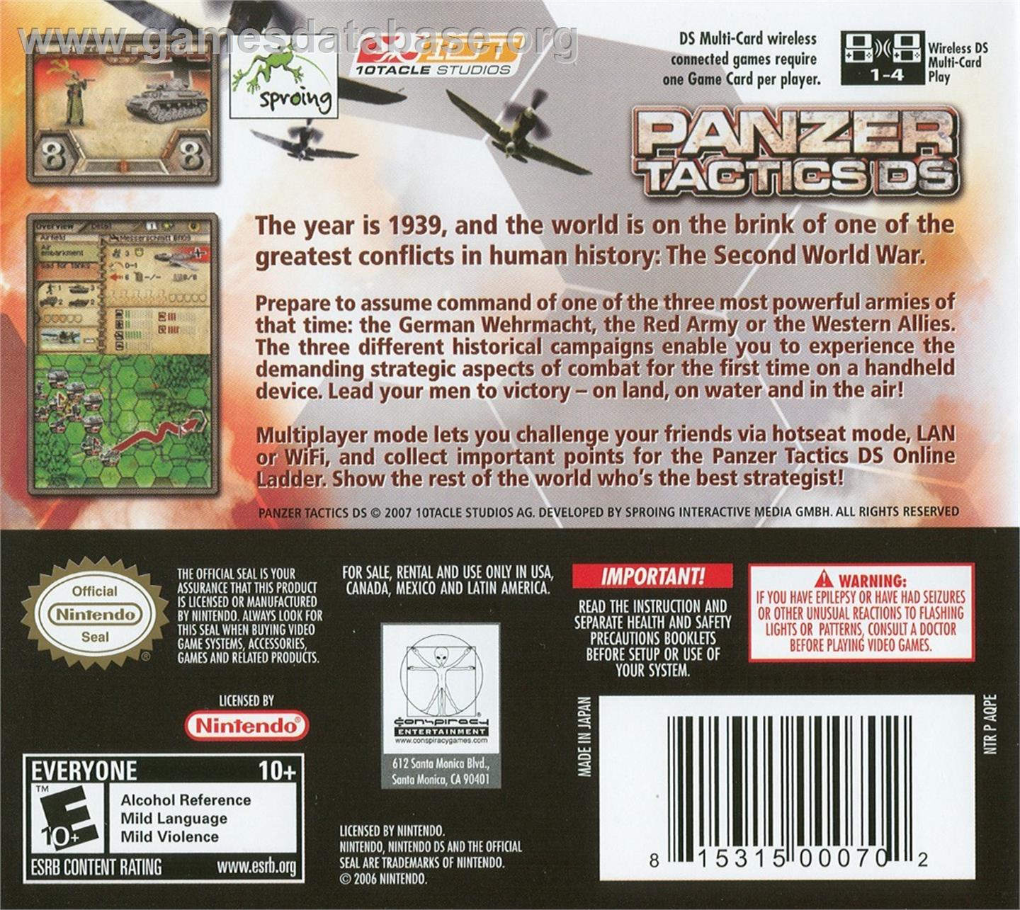 Panzer Tactics Ds - Nintendo DS - Artwork - Box Back