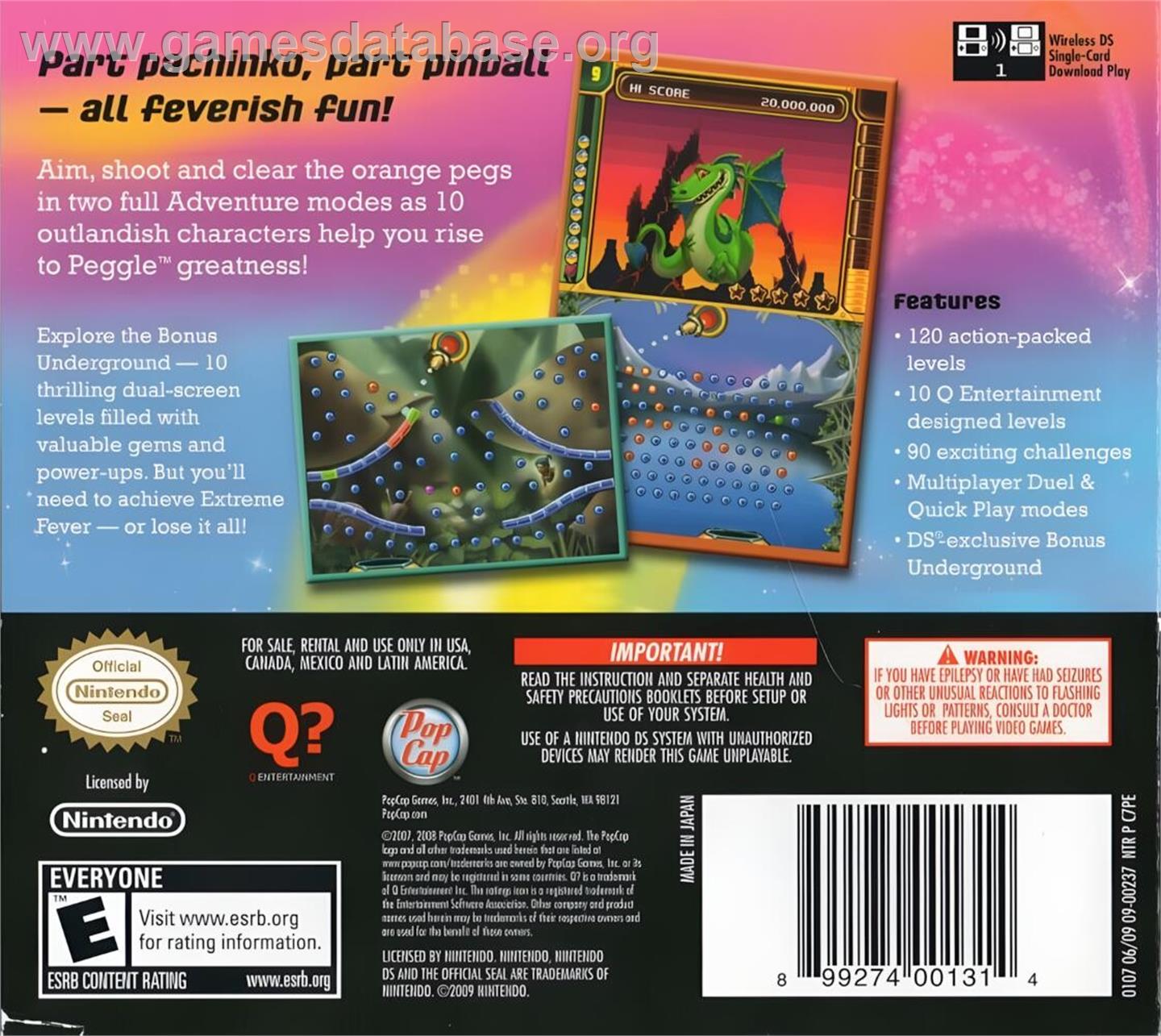 Peggle - Dual Shot - Nintendo DS - Artwork - Box Back