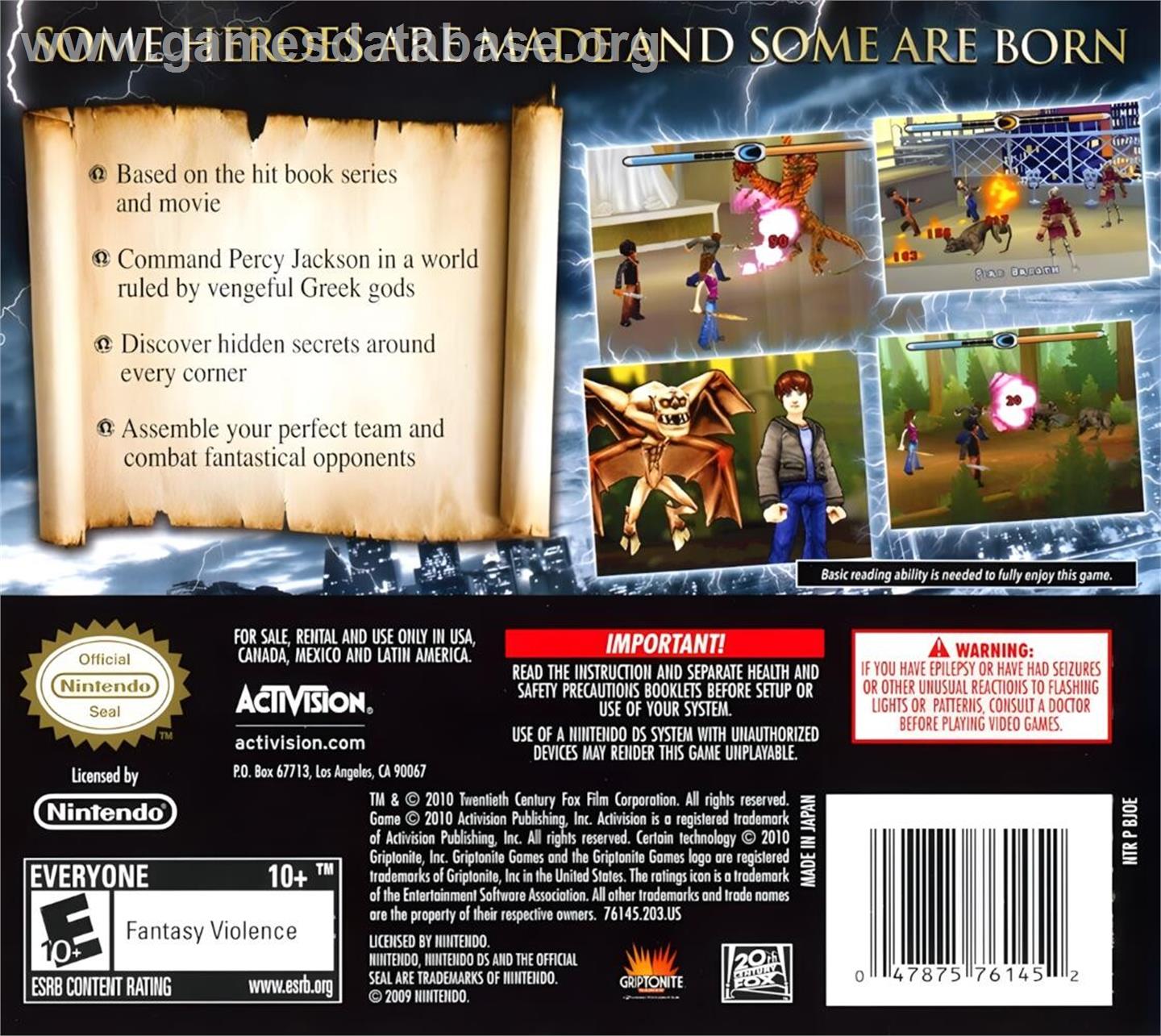 Percy Jackson - Le Voleur De Foudre - Nintendo DS - Artwork - Box Back