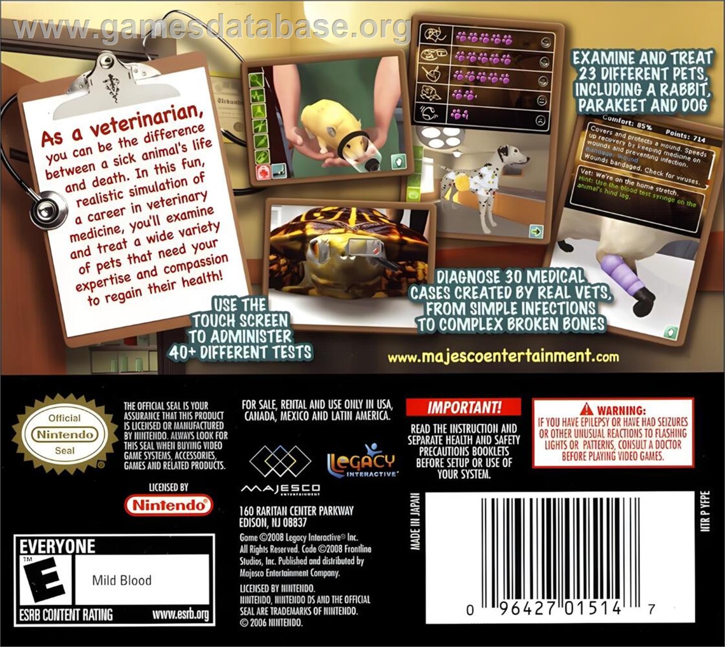 Pet Pals - Animal Doctor - Nintendo DS - Artwork - Box Back