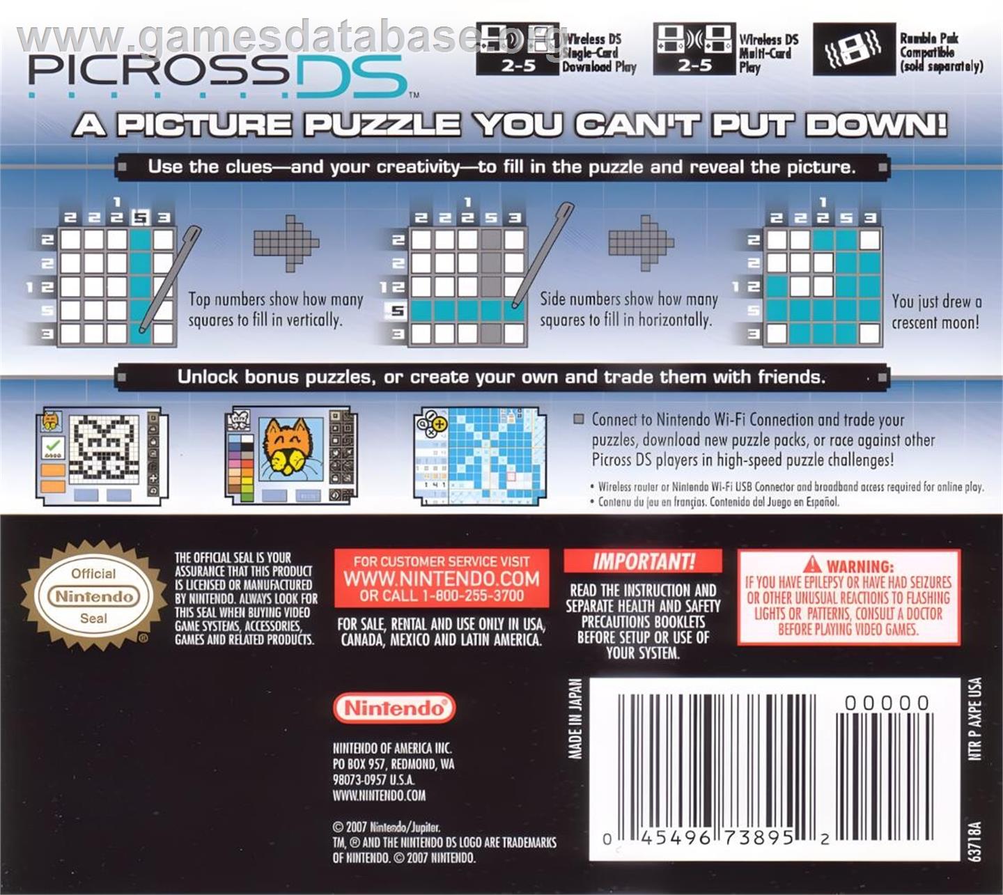 Picross Ds - Nintendo DS - Artwork - Box Back