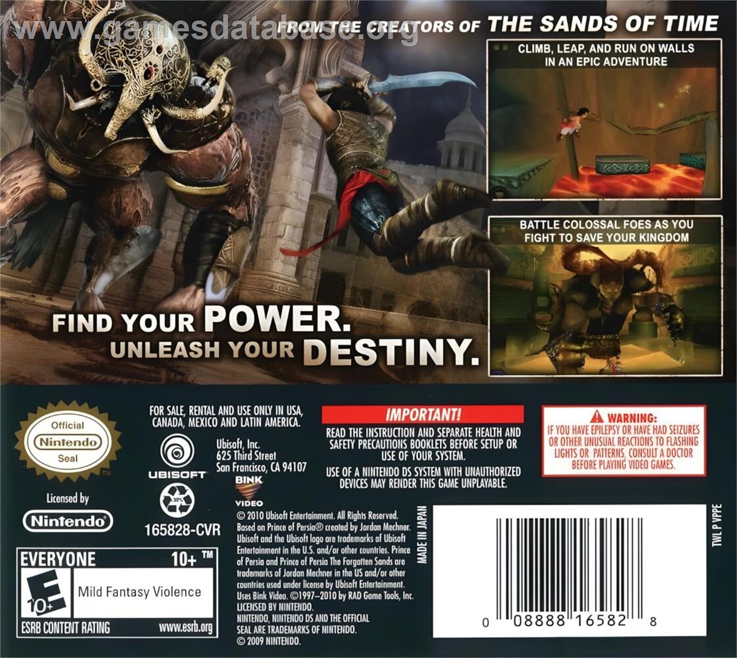 Prince Of Persia - Les Sables Oubliés - Nintendo DS - Artwork - Box Back
