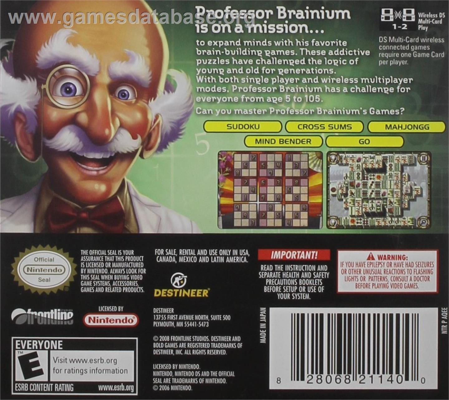Professor Brainium's Games - Nintendo DS - Artwork - Box Back
