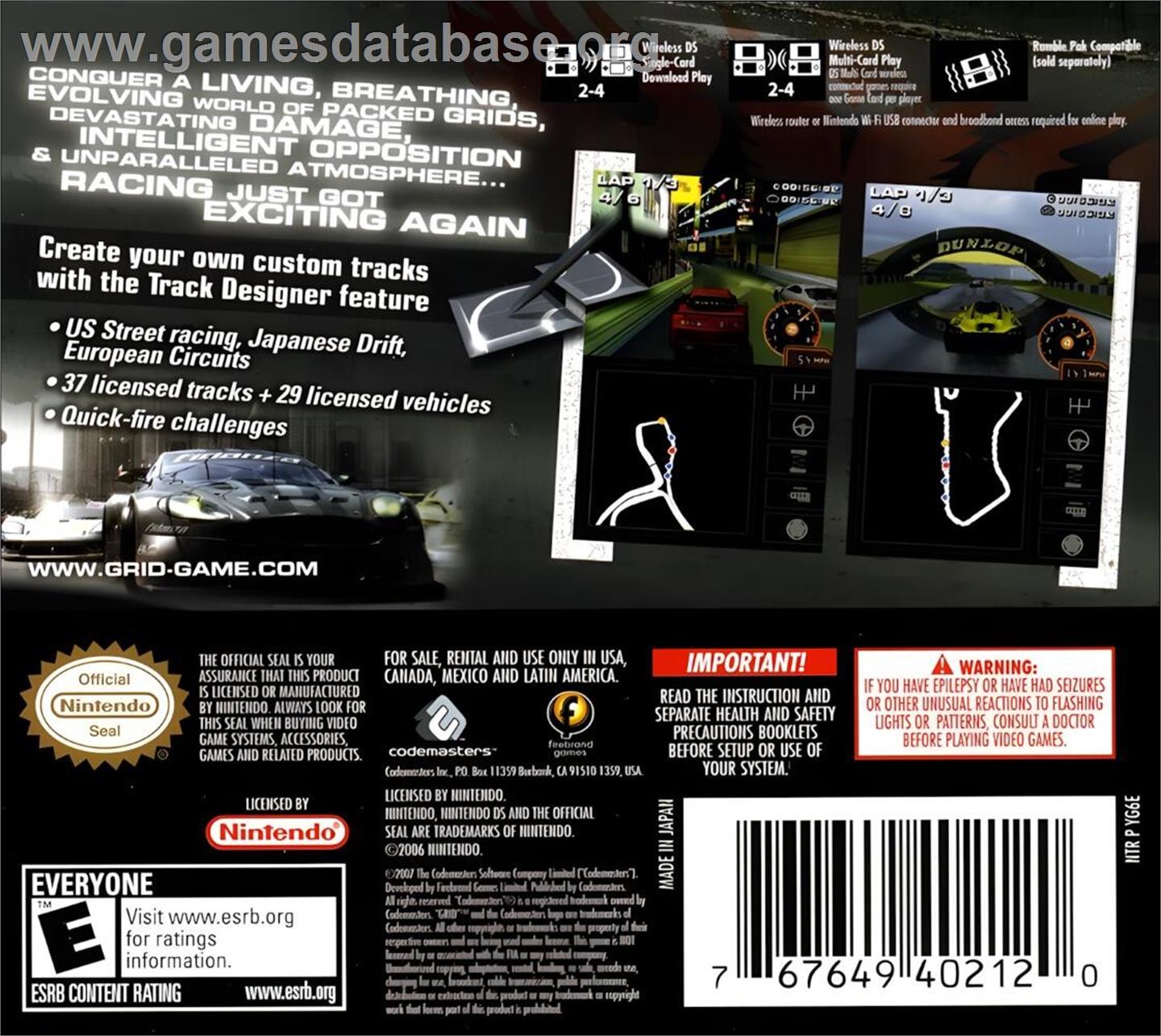 Race Driver - Grid - Nintendo DS - Artwork - Box Back