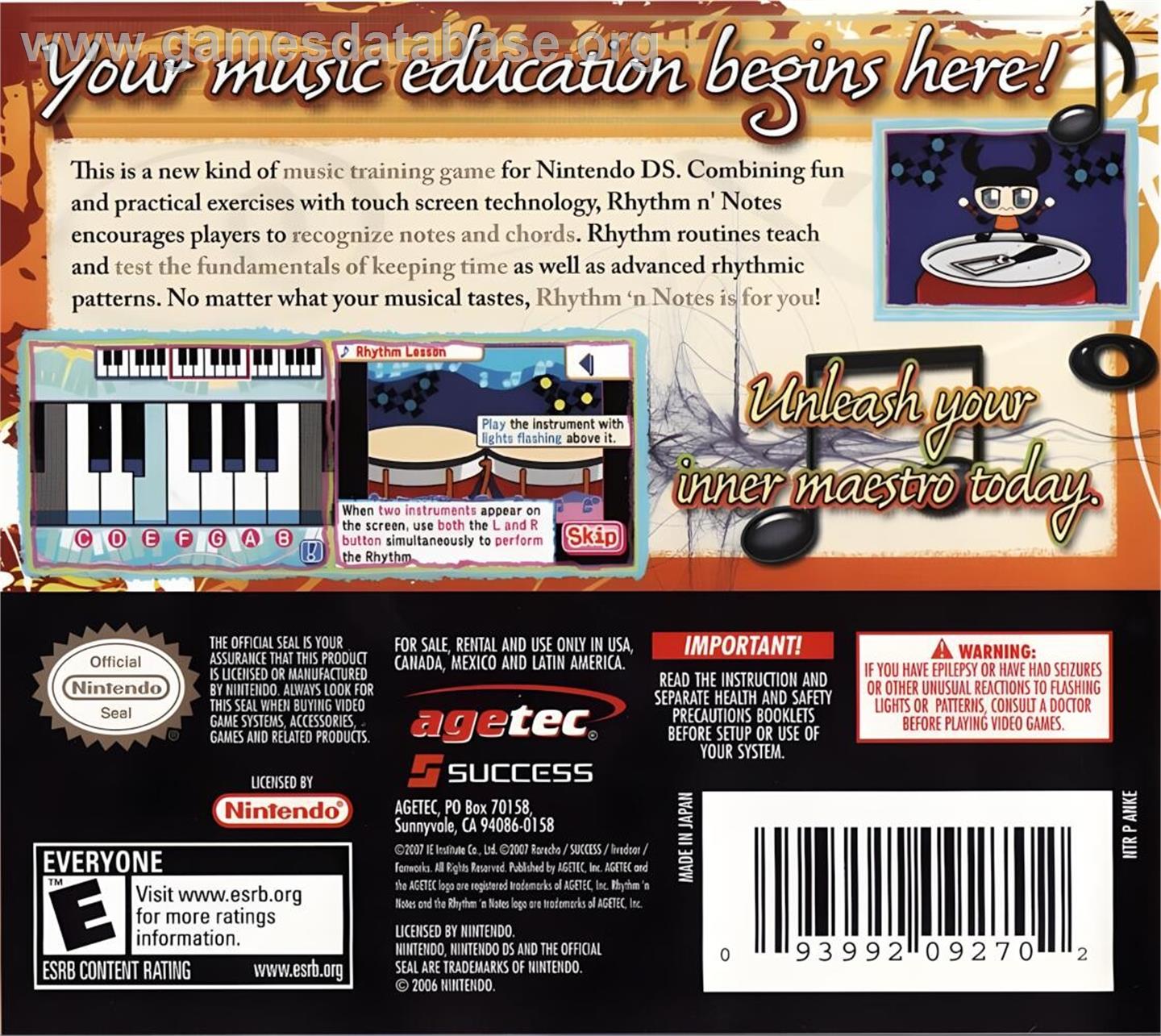 Rhythm 'n Notes - Nintendo DS - Artwork - Box Back