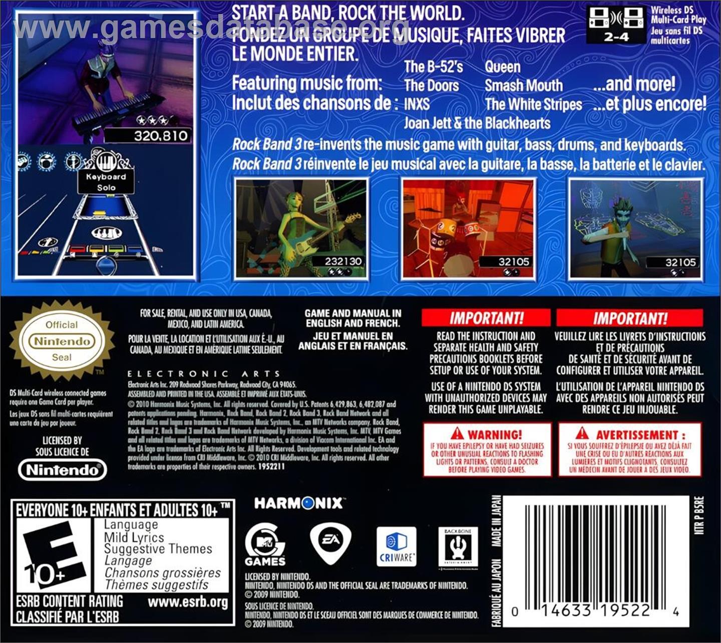 Rock Band 3 - Nintendo DS - Artwork - Box Back