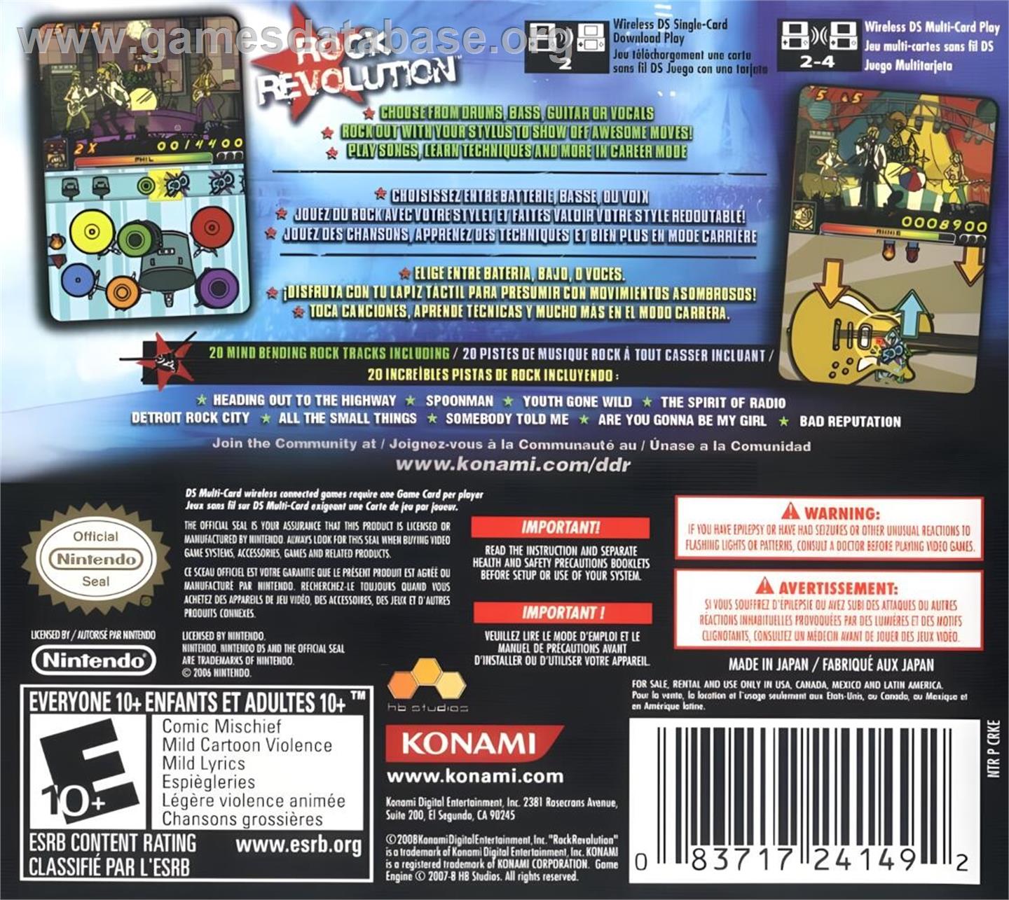 Rock Revolution - Nintendo DS - Artwork - Box Back