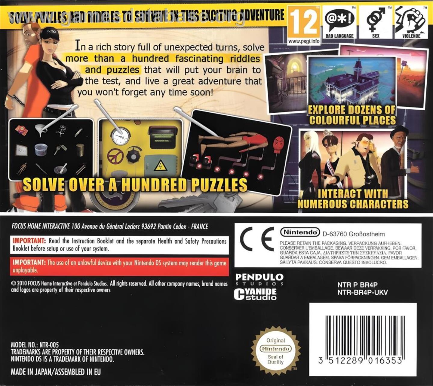 Runaway - A Twist Of Fate - Nintendo DS - Artwork - Box Back