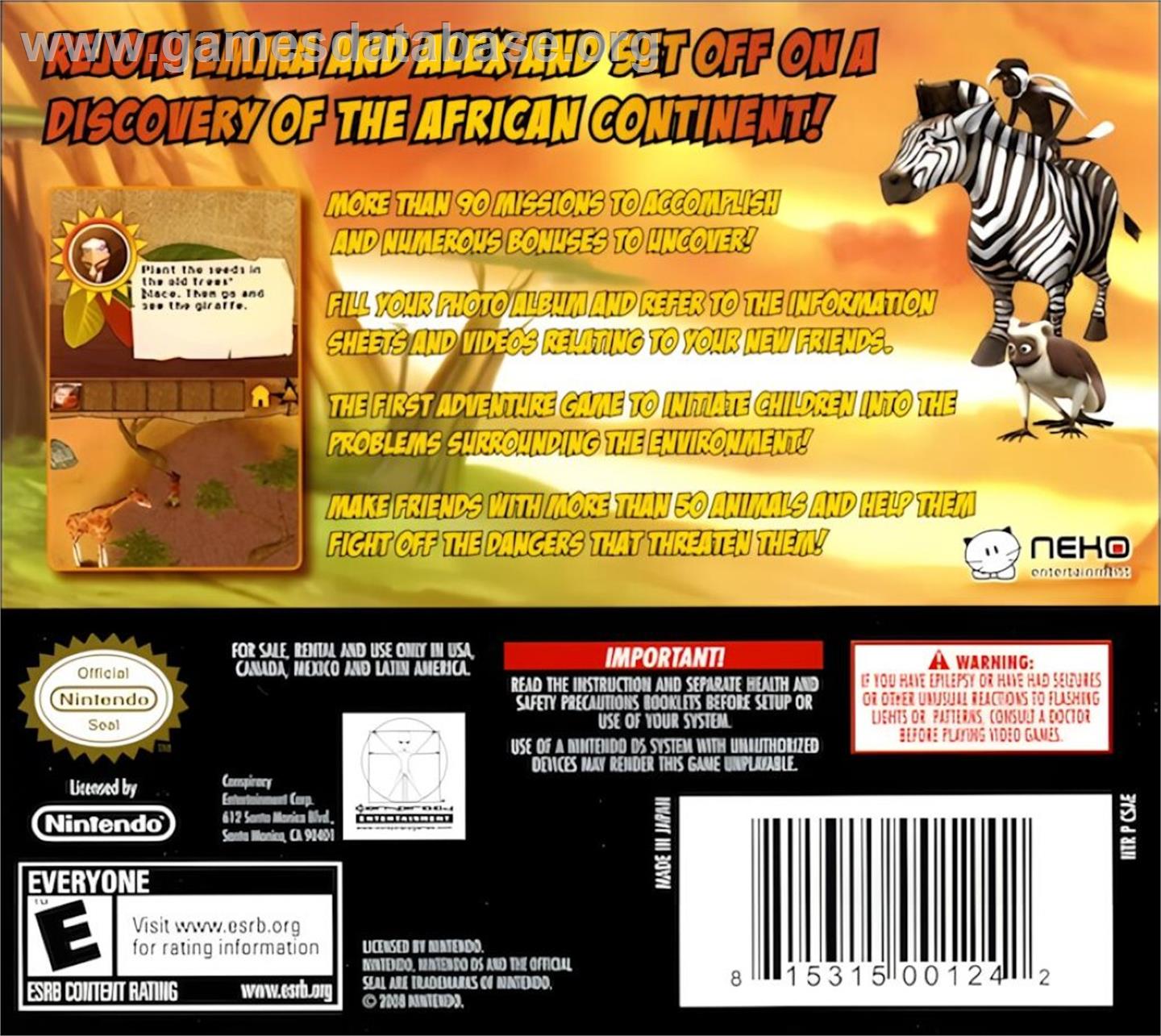 Safari Adventures - Africa - Nintendo DS - Artwork - Box Back