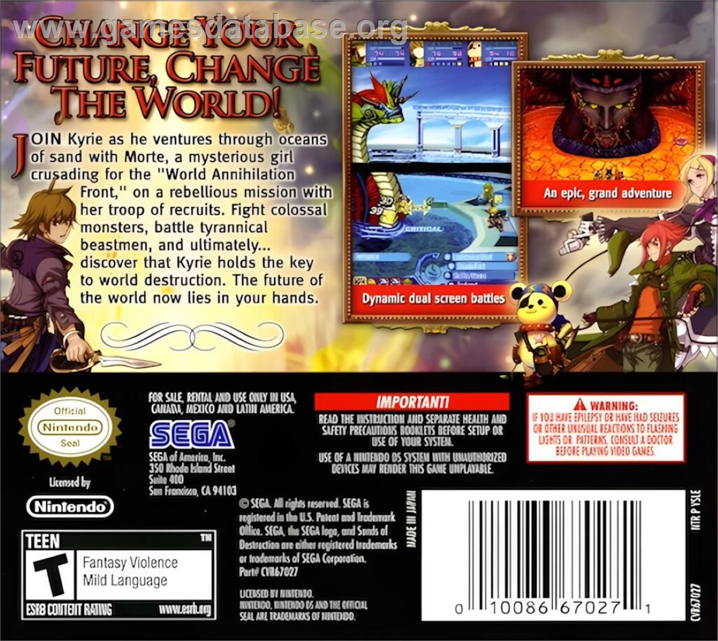 Sands Of Destruction - Nintendo DS - Artwork - Box Back