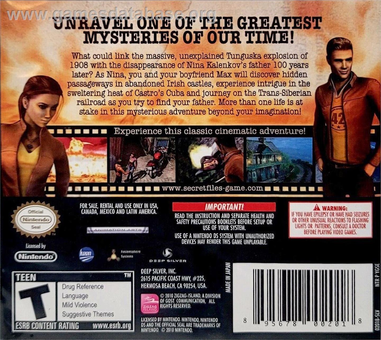 Secret Files - Tunguska - Nintendo DS - Artwork - Box Back