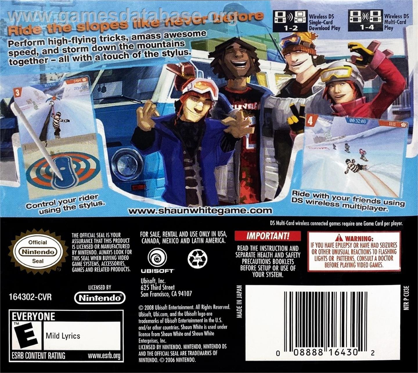 Shaun White Snowboarding - Nintendo DS - Artwork - Box Back