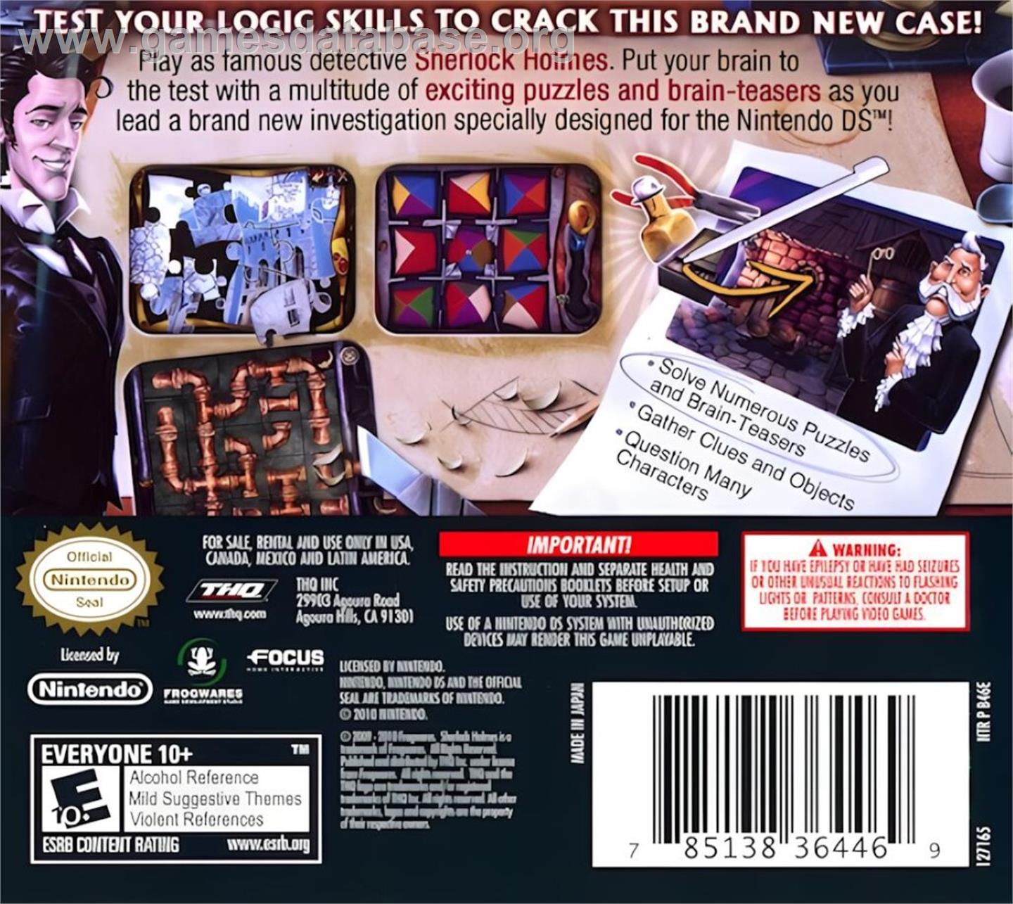 Sherlock Holmes And The Mystery Of Osborne House - Nintendo DS - Artwork - Box Back