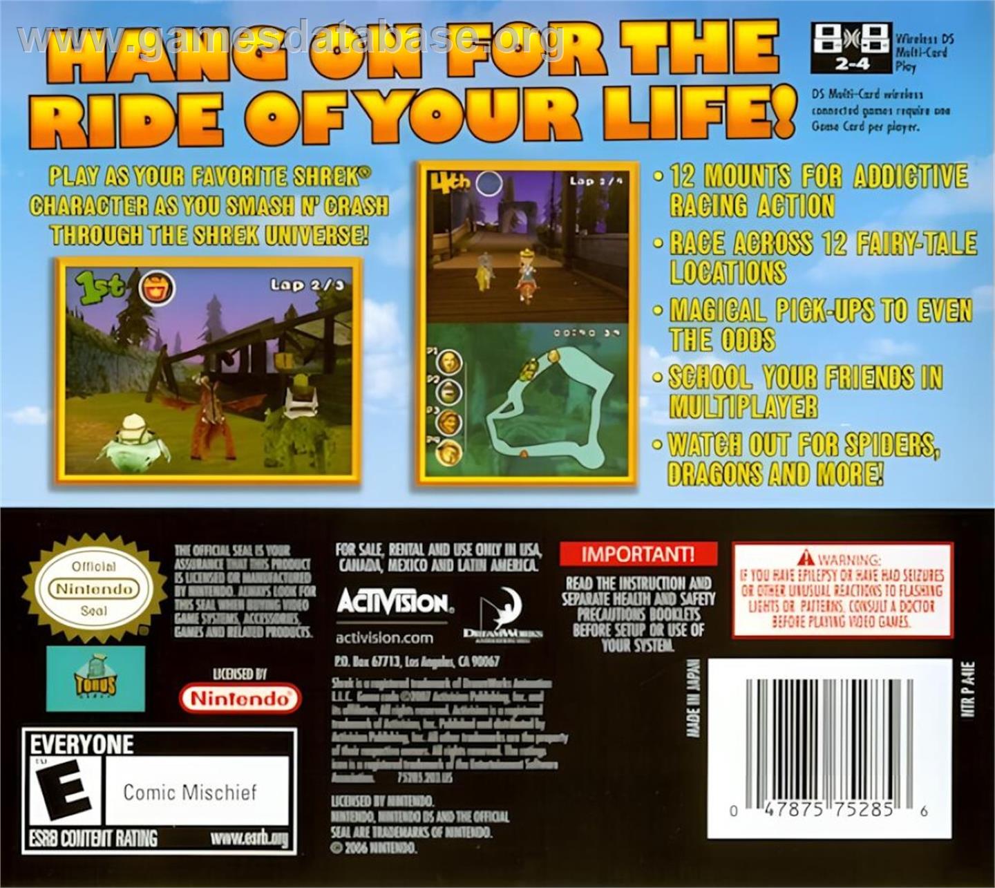 Shrek Smash N' Crash Racing - Nintendo DS - Artwork - Box Back