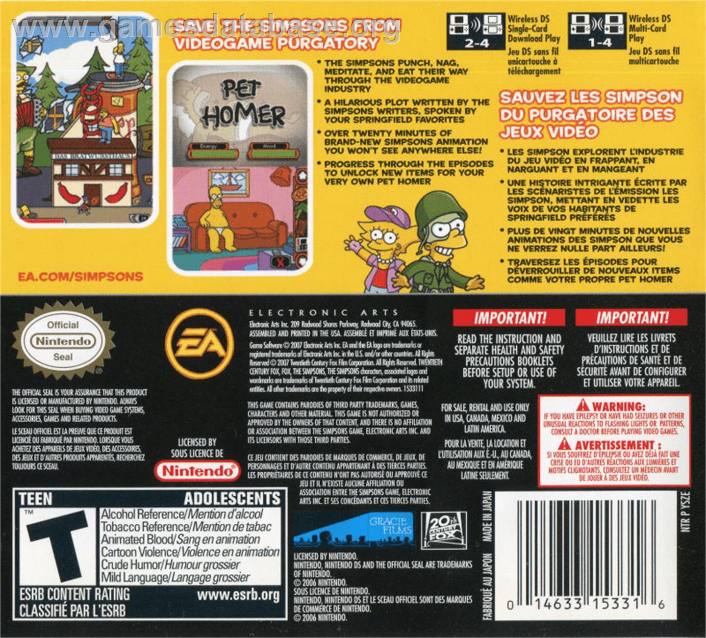 Simpsons Game - Nintendo DS - Artwork - Box Back