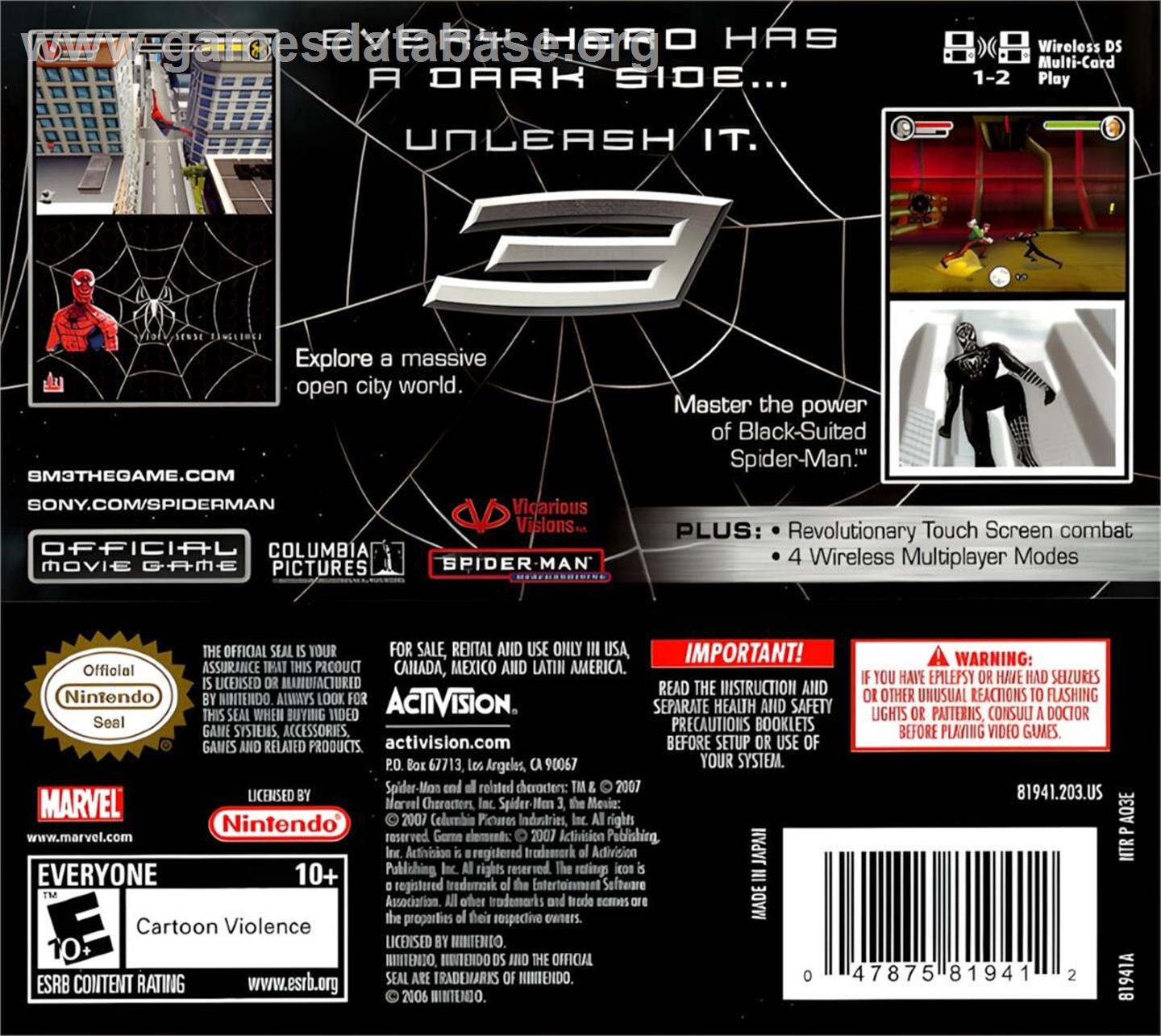 Spider-man 3 - Nintendo DS - Artwork - Box Back