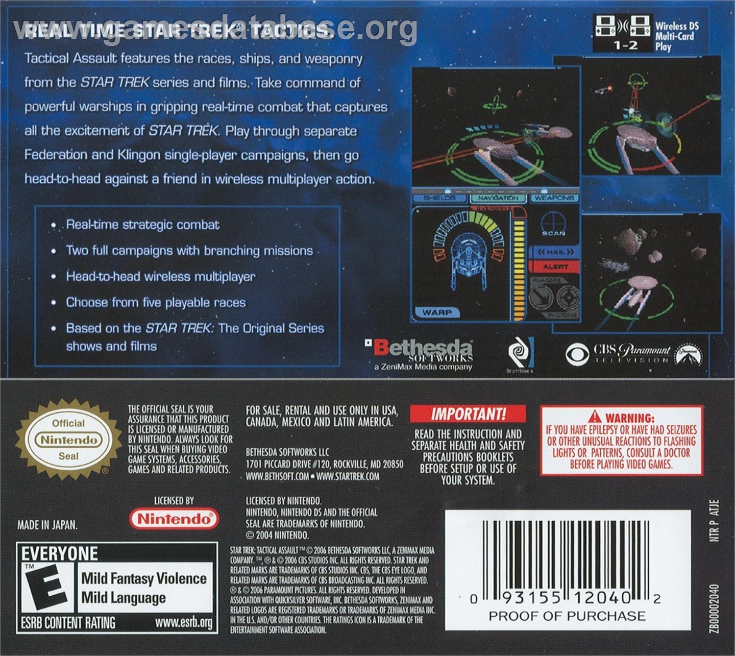 Star Trek - Tactical Assault - Nintendo DS - Artwork - Box Back