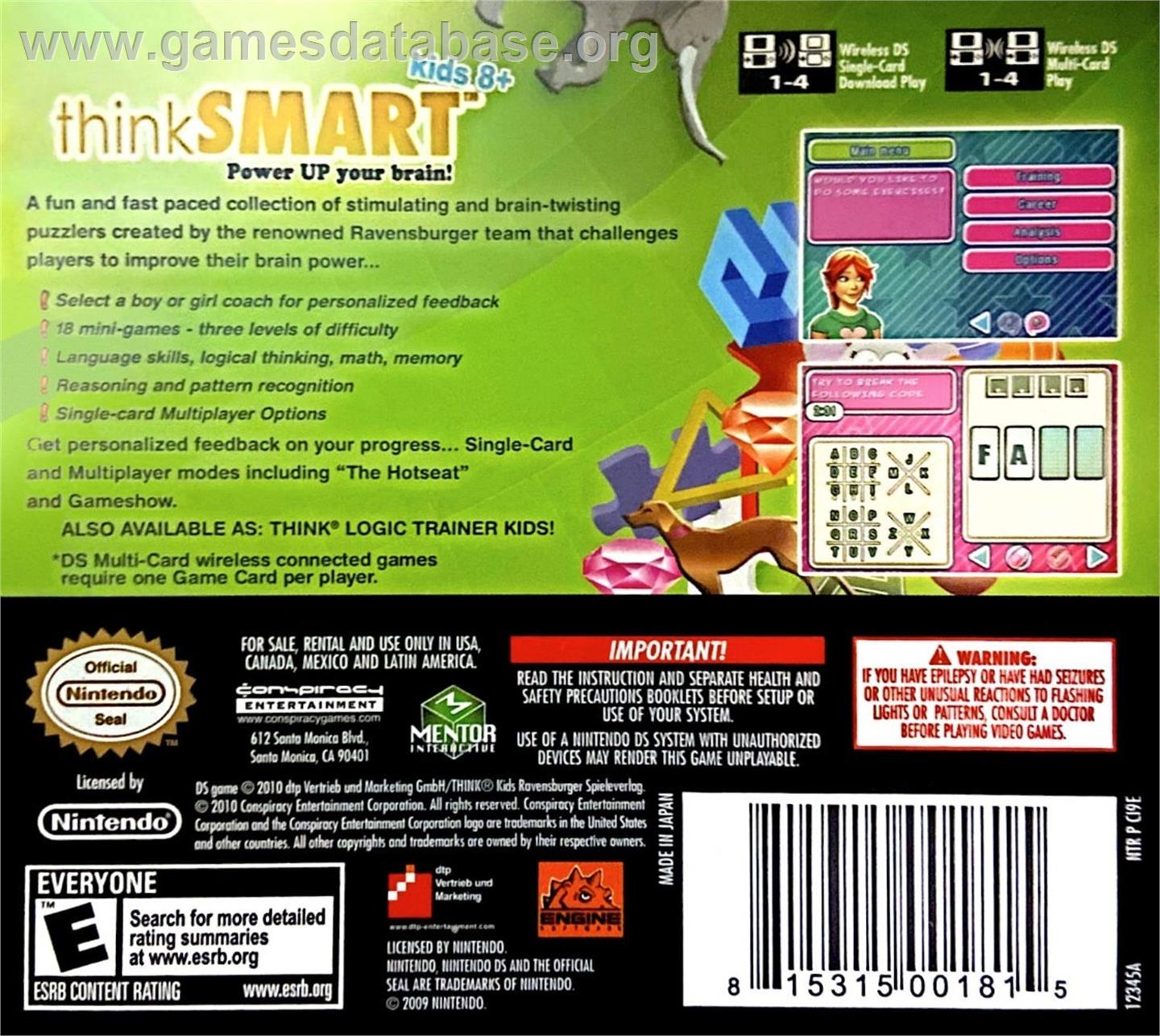 Think - Train Your Brain - Logic Trainer - Nintendo DS - Artwork - Box Back
