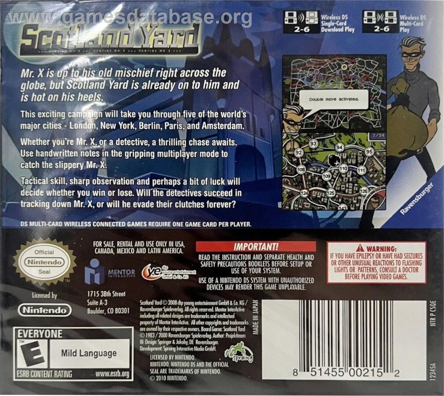 Thinksmart Games - Scotland Yard - Hunting Mister X - Nintendo DS - Artwork - Box Back