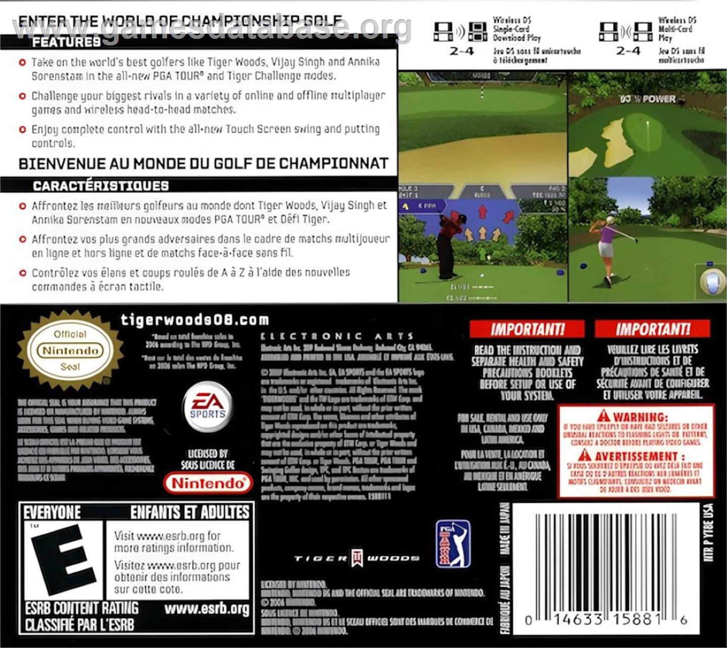Tiger Woods Pga Tour 08 - Nintendo DS - Artwork - Box Back