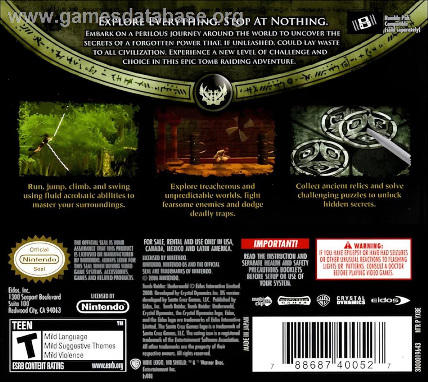 Tomb Raider Underworld - Nintendo DS - Artwork - Box Back