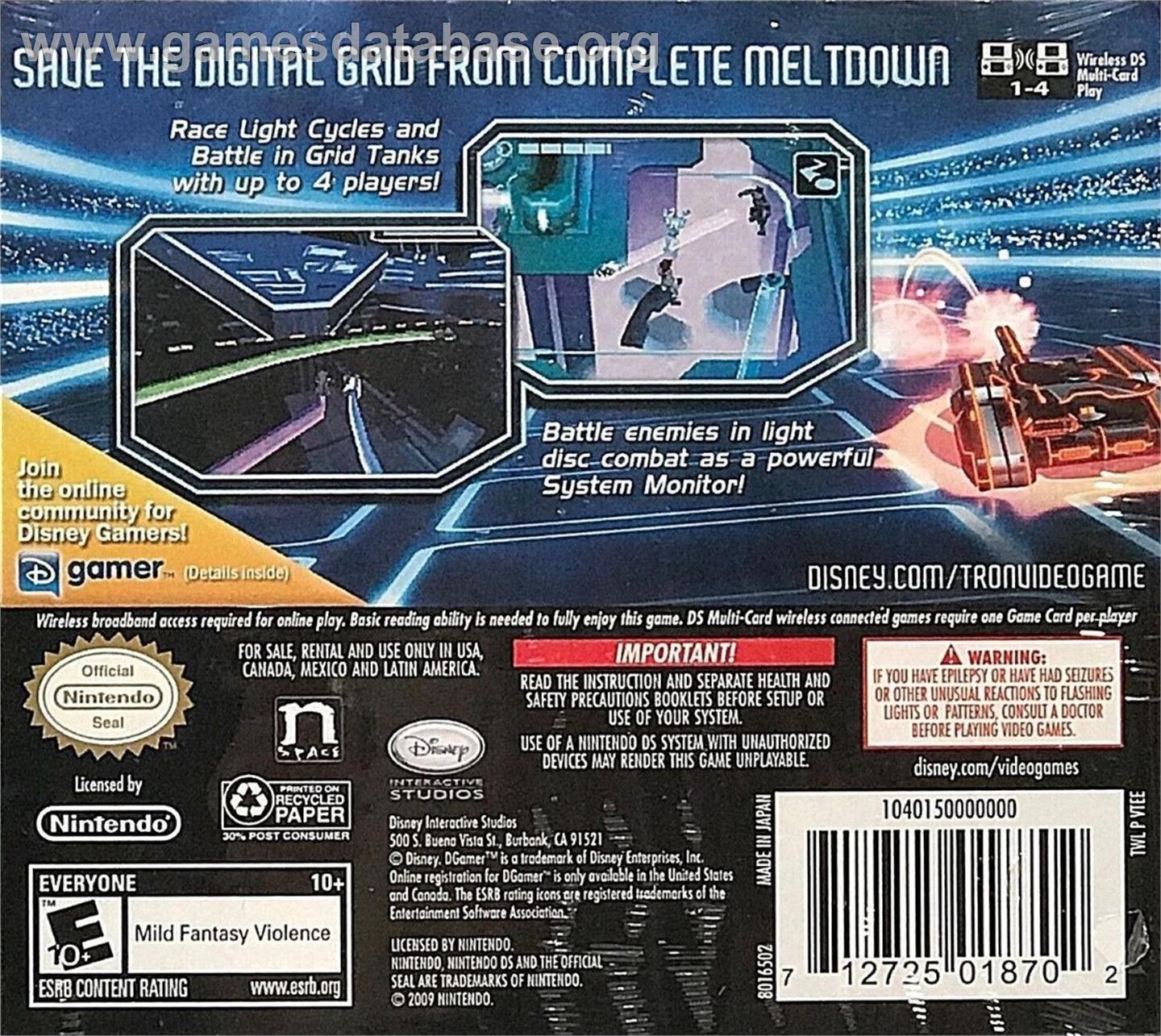 Tron Evolution - Nintendo DS - Artwork - Box Back