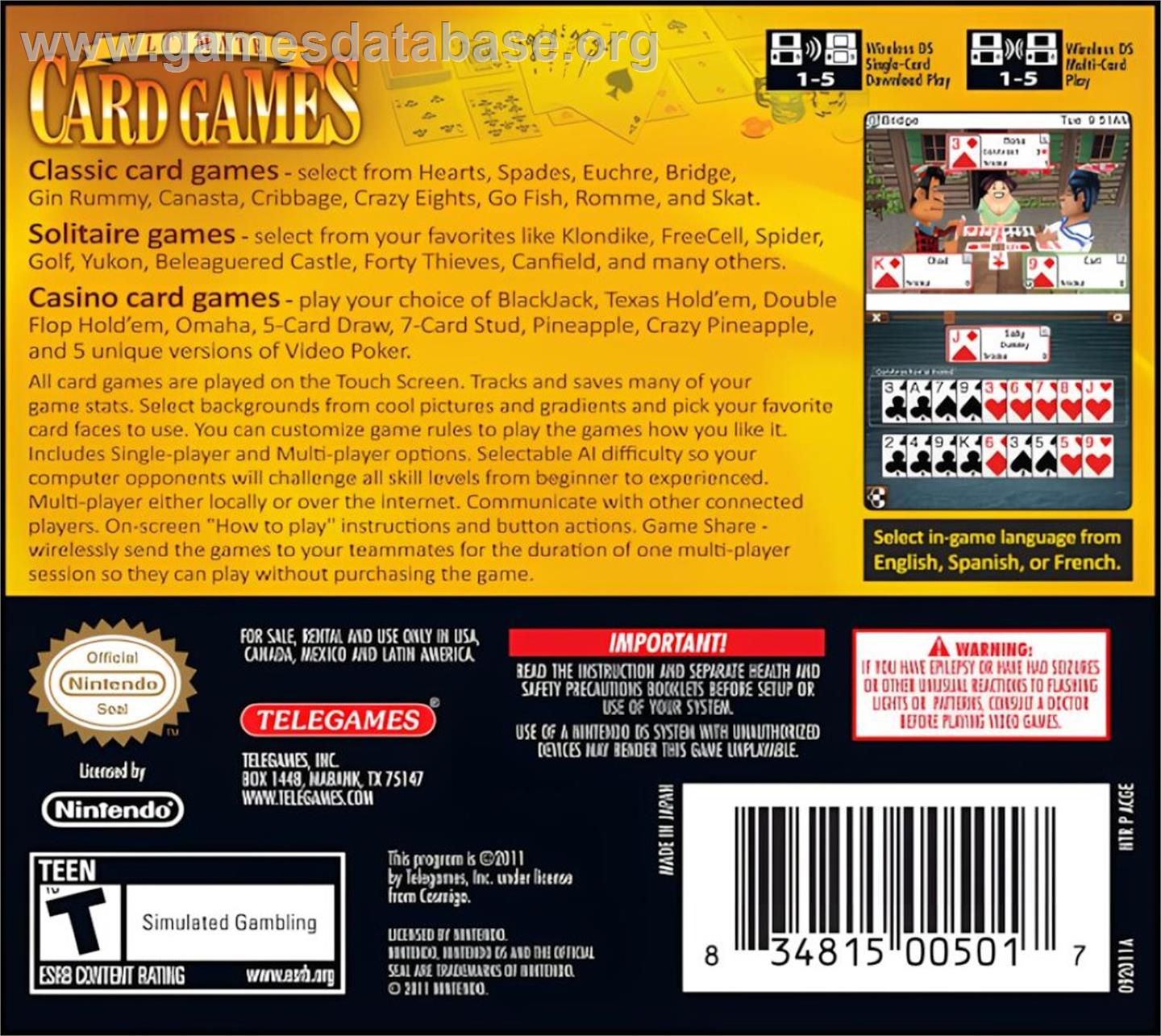 Ultimate Card Games - Nintendo DS - Artwork - Box Back