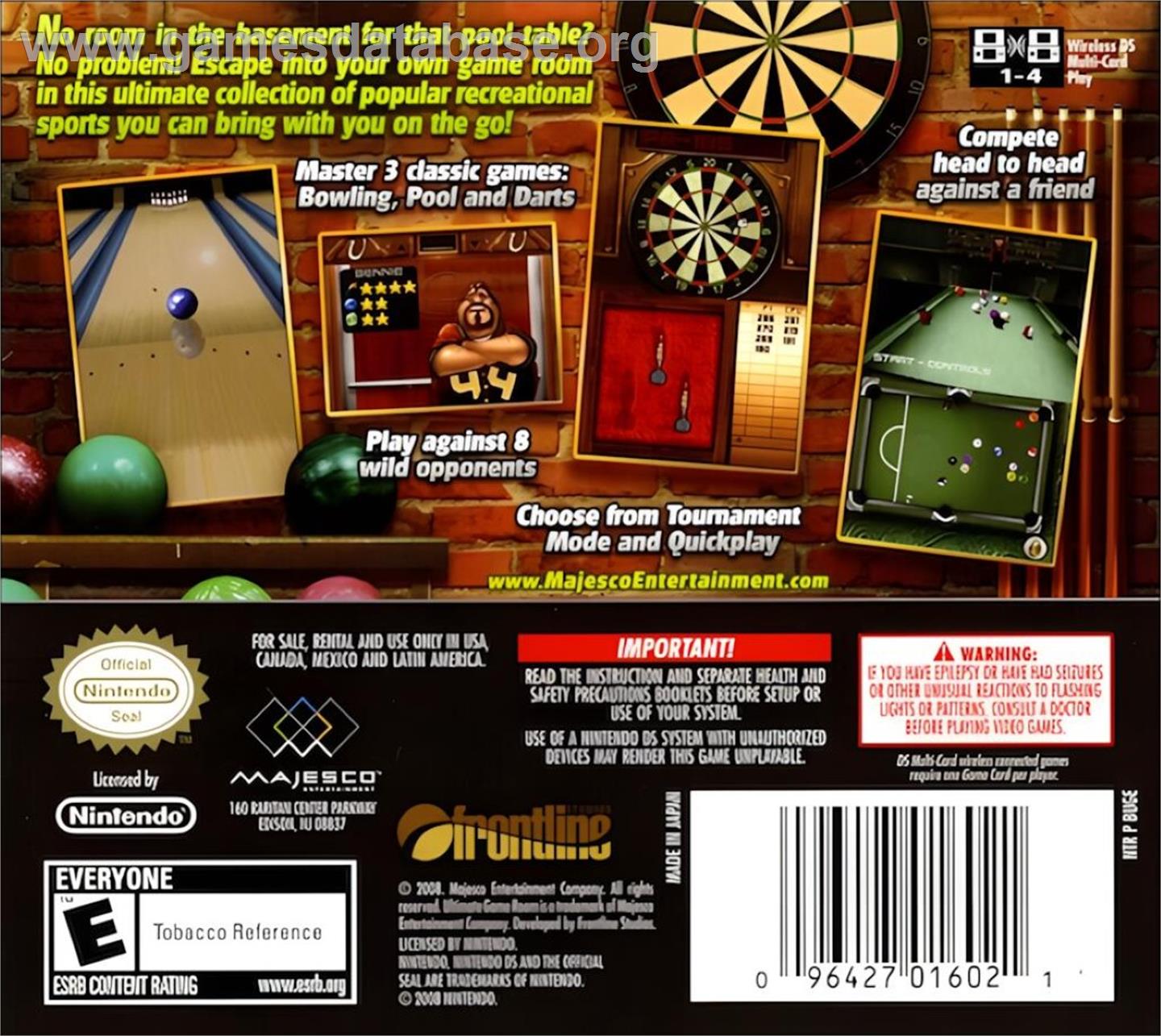 Ultimate Game Room - Nintendo DS - Artwork - Box Back